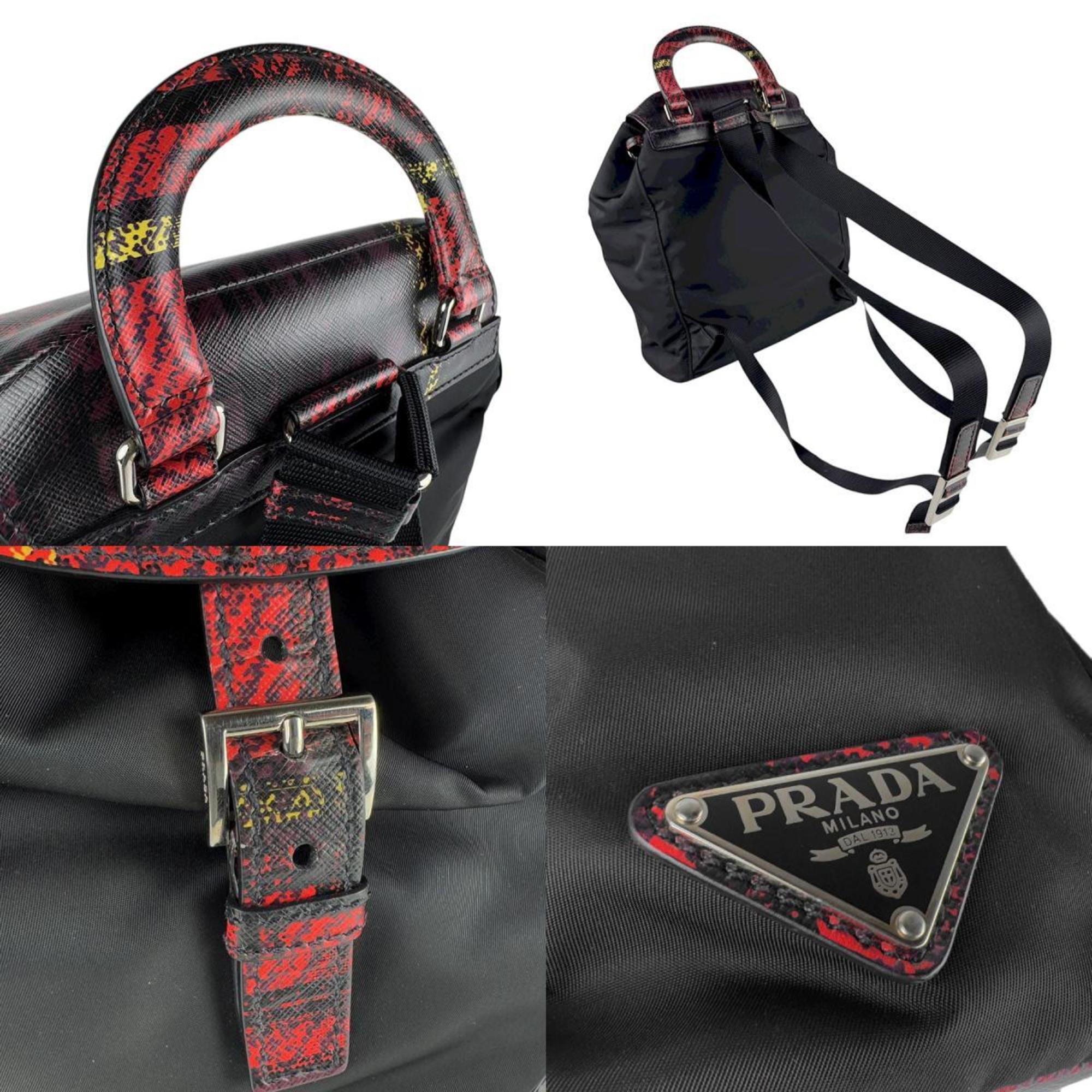 Prada Black Red Color Nylon Leather Backpack
