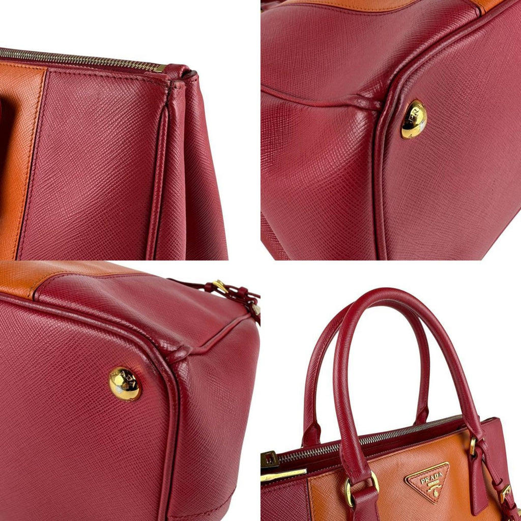 Prada Orange Red Color Leather Handbag Shoulder Bag