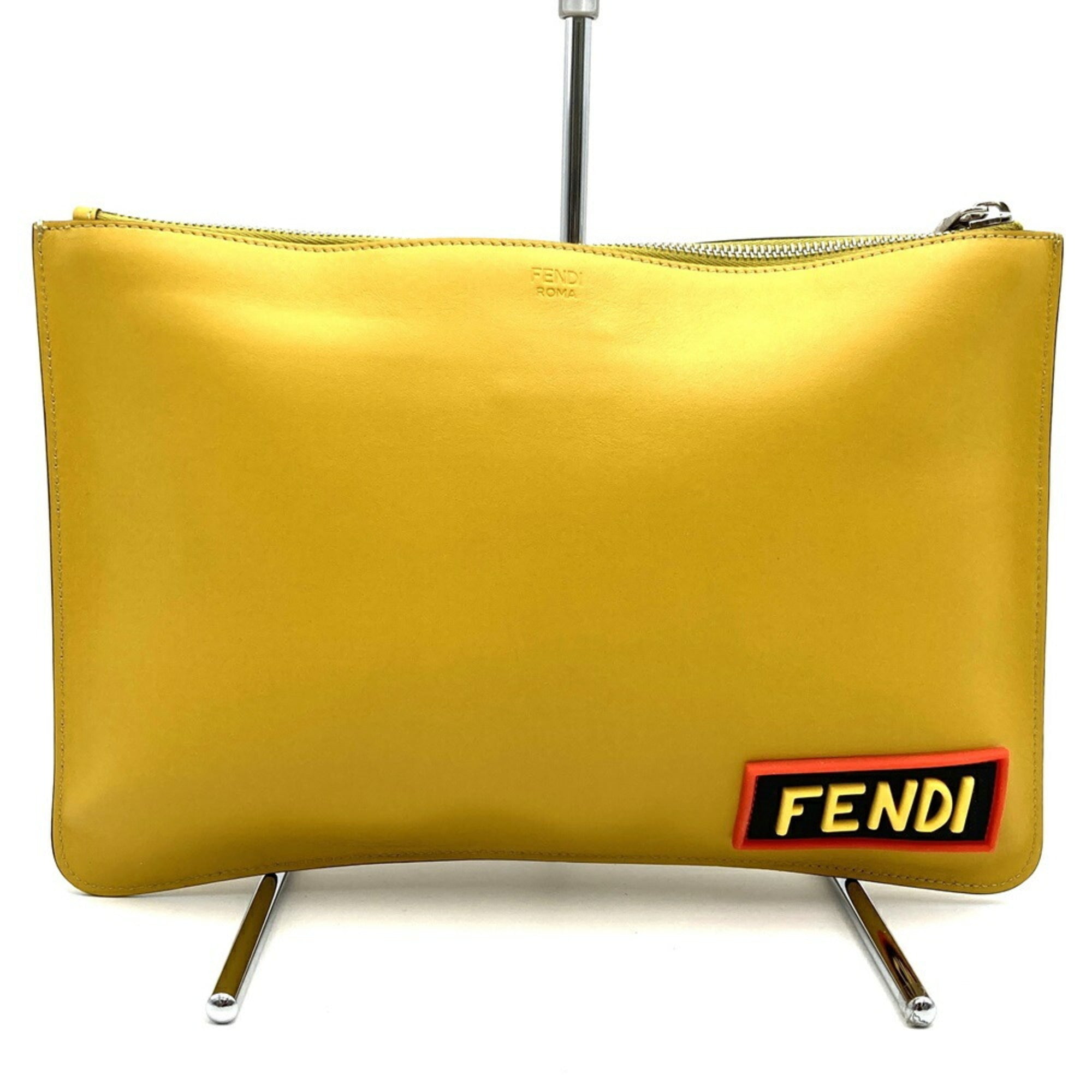 Fendi Yellow Leather Clutch Bag