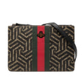 Gucci Beige Black Leather Clutch Bag Shoulder Bag (Pre-Owned)
