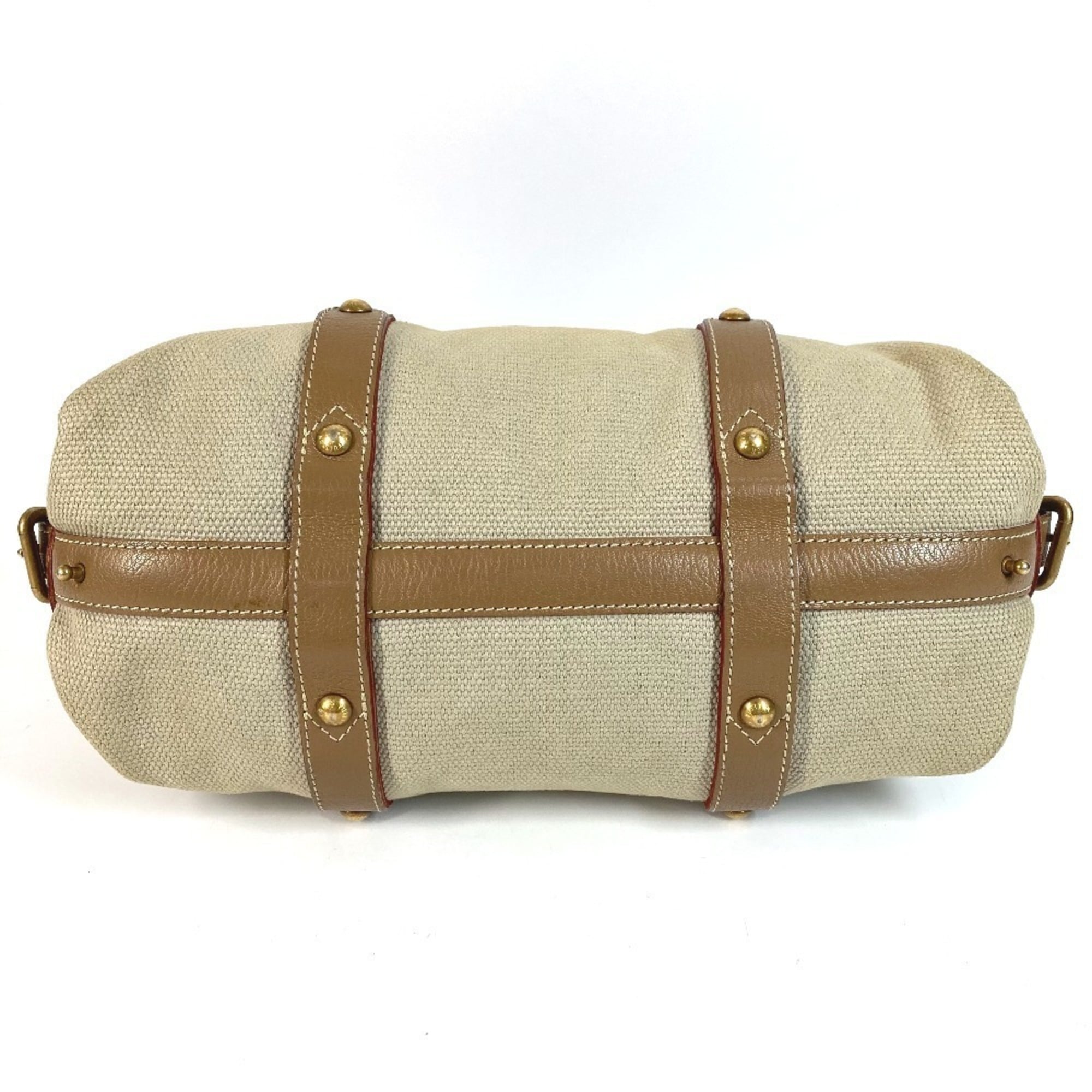 Louis Vuitton Beige Canvas Leather Handbag Shoulder Bag Tote Bag