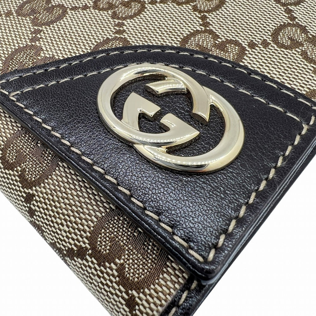 Gucci Beige Brown Canvas Leather Wallet (Bi-Fold) (Pre-Owned)