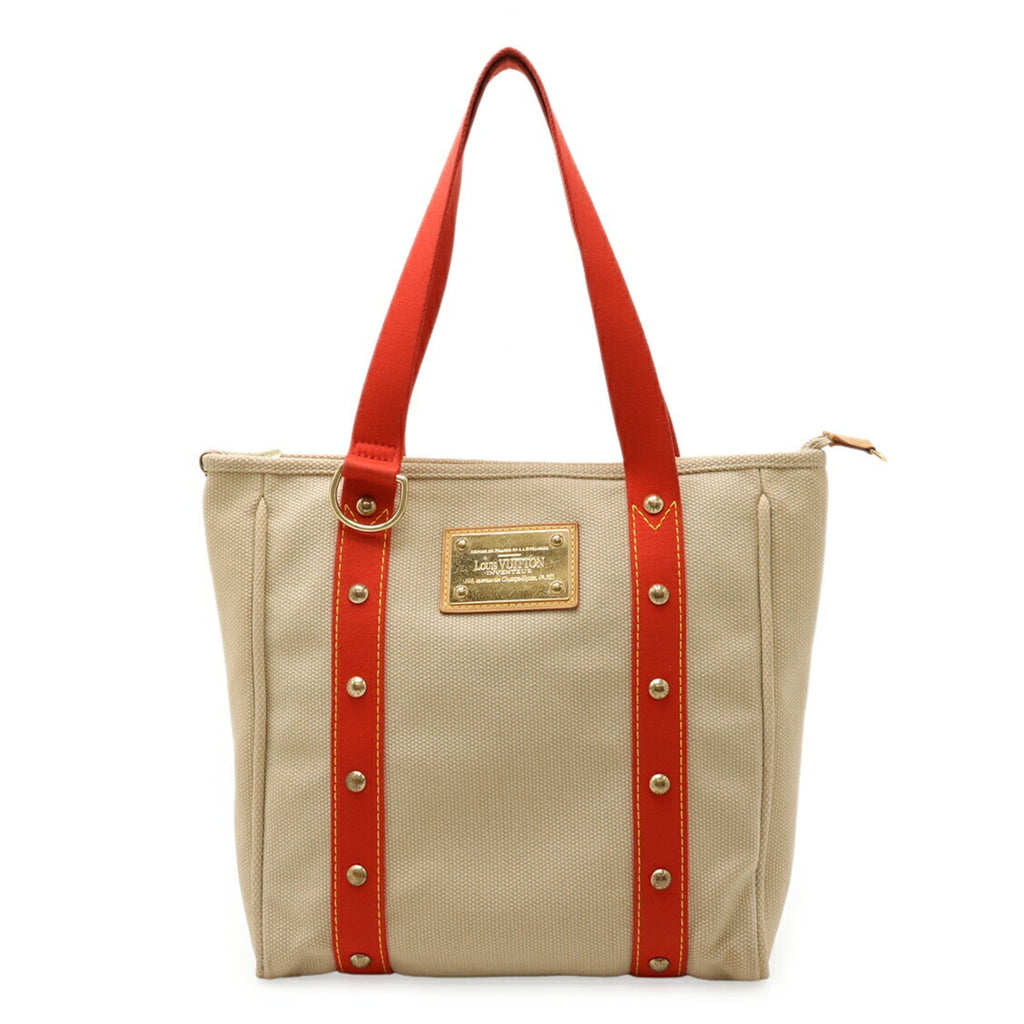 Louis Vuitton Beige Red Color Canvas Shoulder Bag Tote Bag
