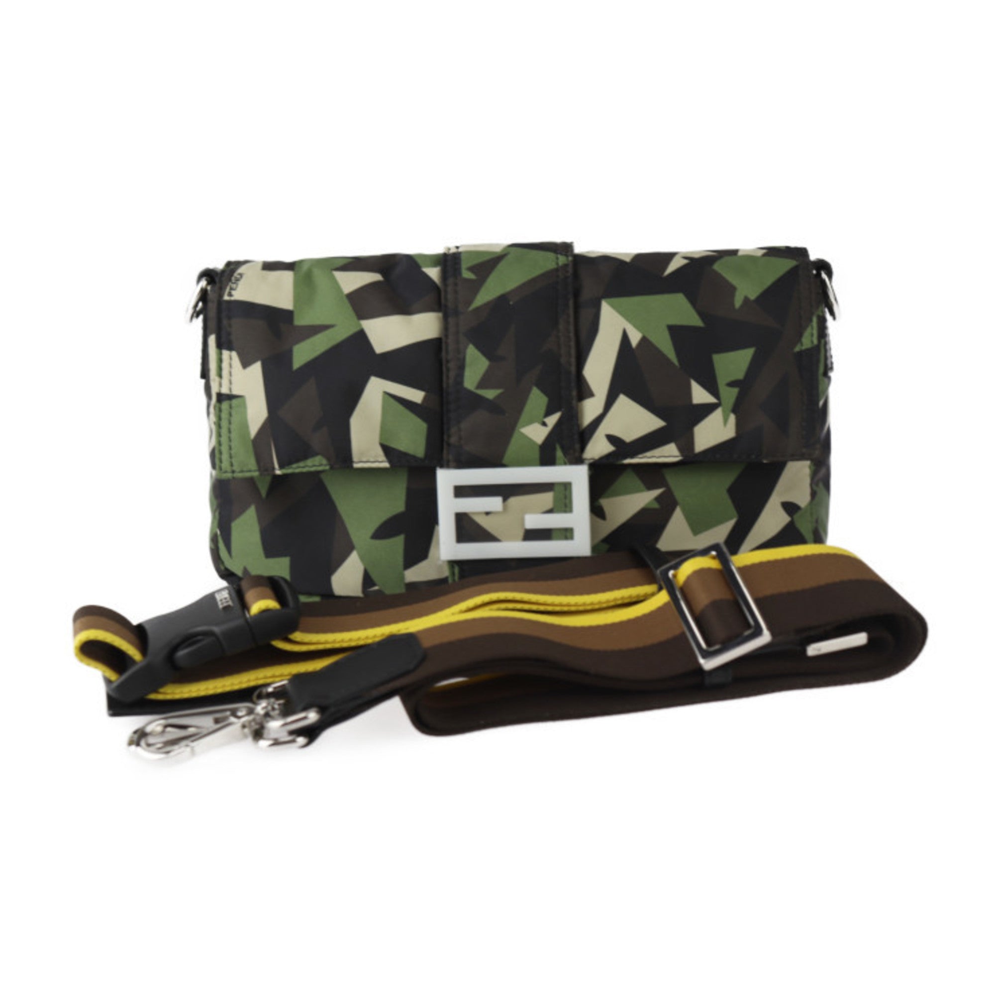 Fendi Beige Black Camouflage Green Nylon Leather Clutch Bag Fanny Pack Pouch Shoulder Bag