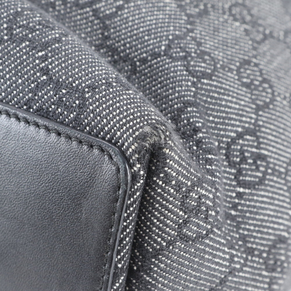 Gucci Black Gray Leather Canvas Handbag Shoulder Bag Tote Bag (Pre-Owned)