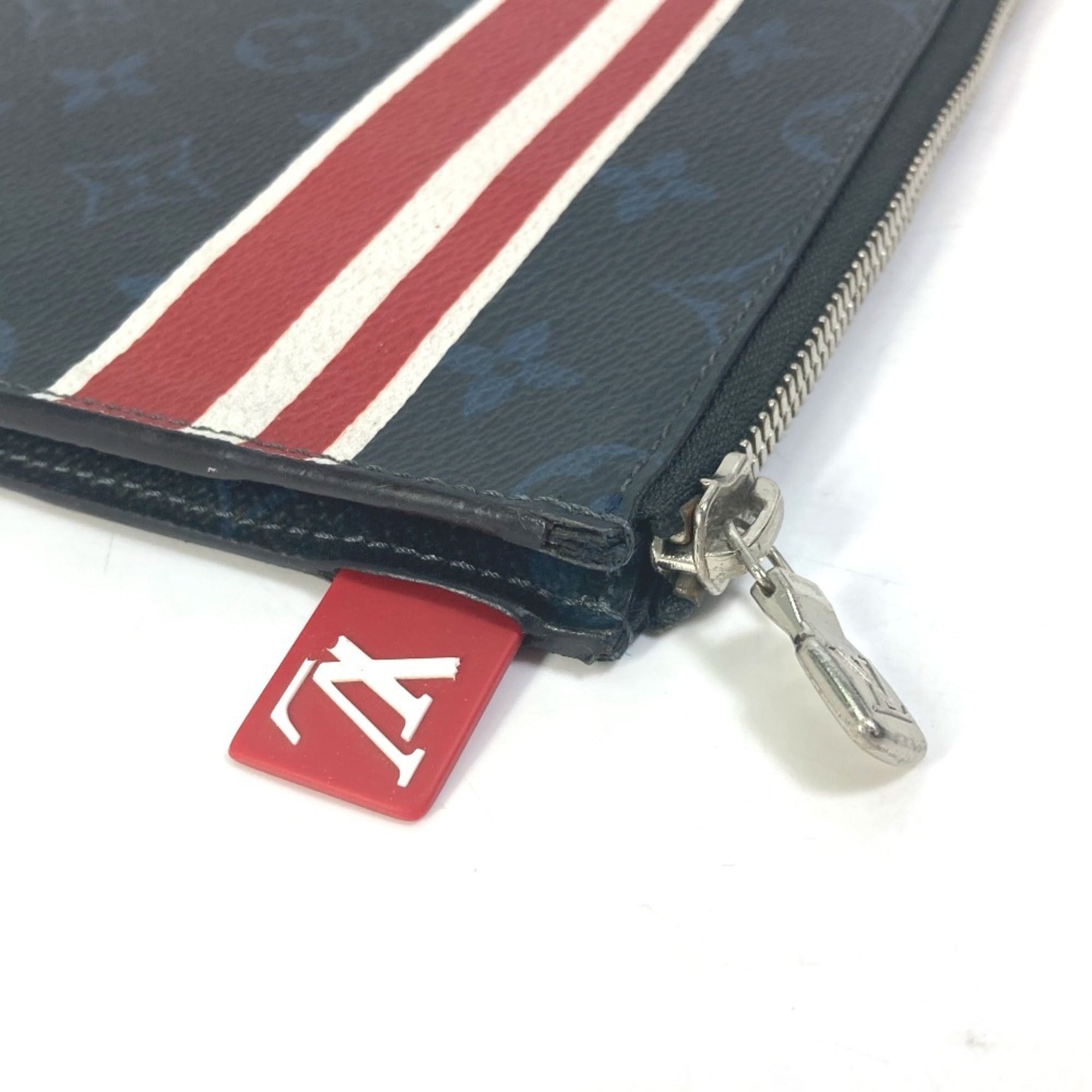 Louis Vuitton Monogram Cobalt Navy Red Color White Clutch Bag