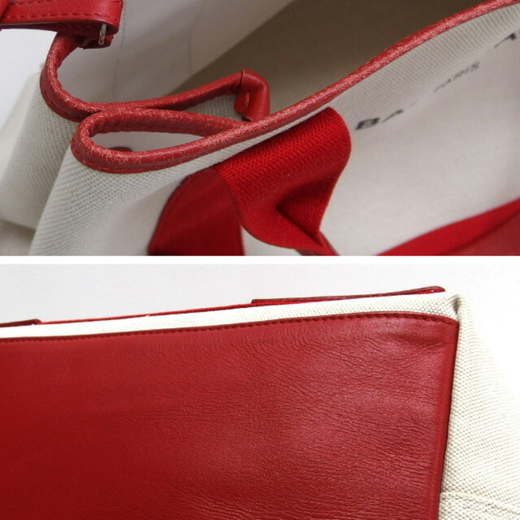 Balenciaga Red Color White Canvas Leather Handbag Tote