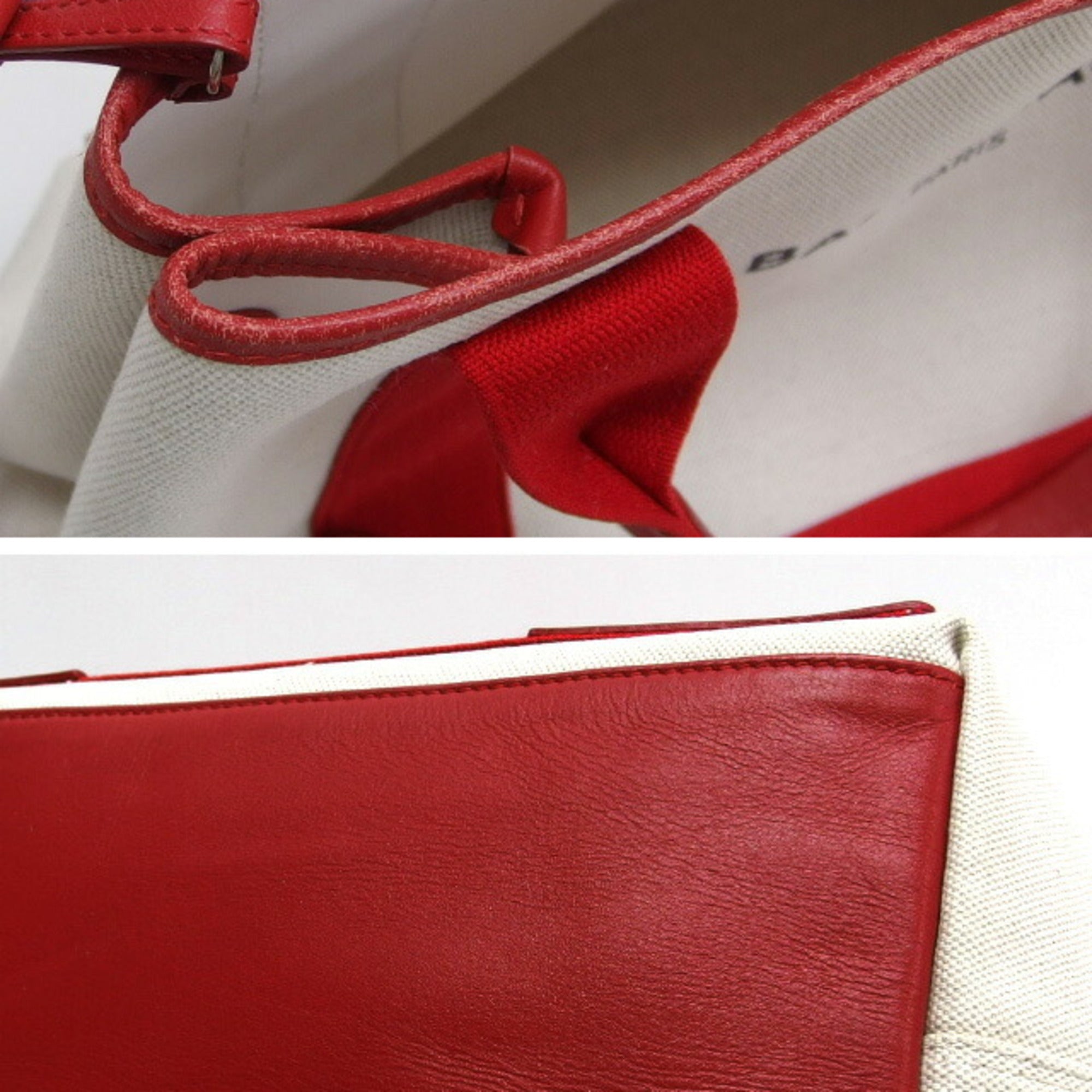 Balenciaga Red Color White Canvas Leather Handbag Tote