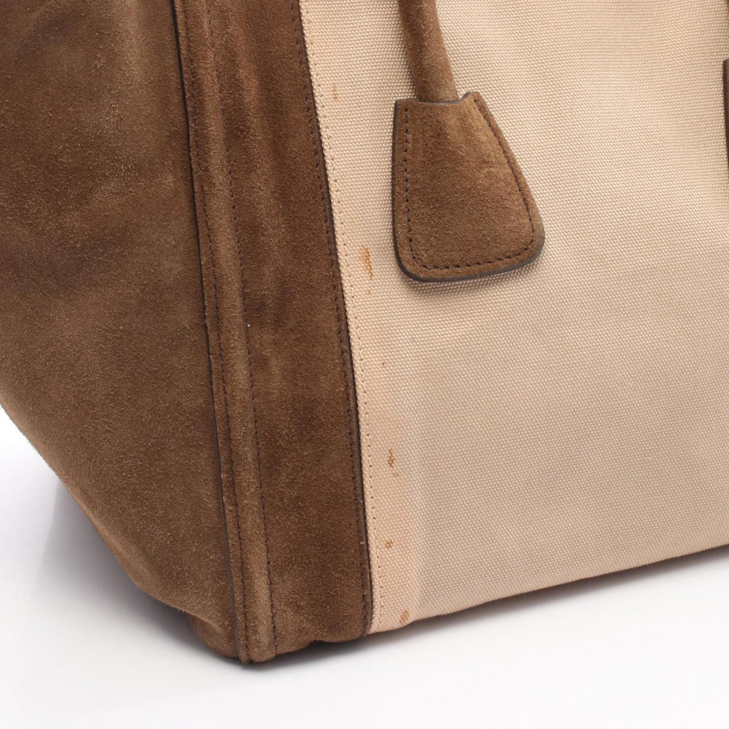 Prada Beige Brown Canvas Suede Handbag
