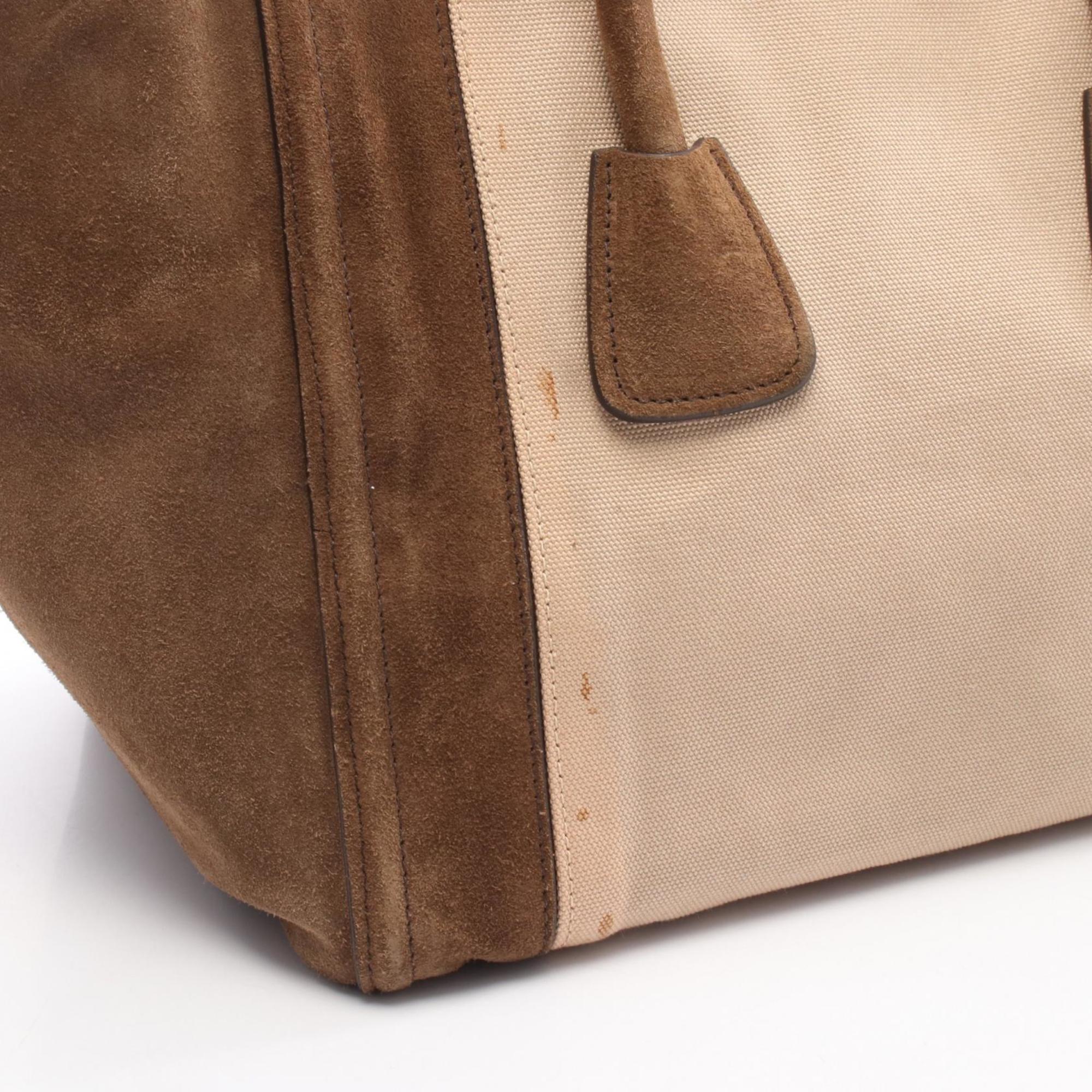 Prada Beige Brown Canvas Suede Handbag