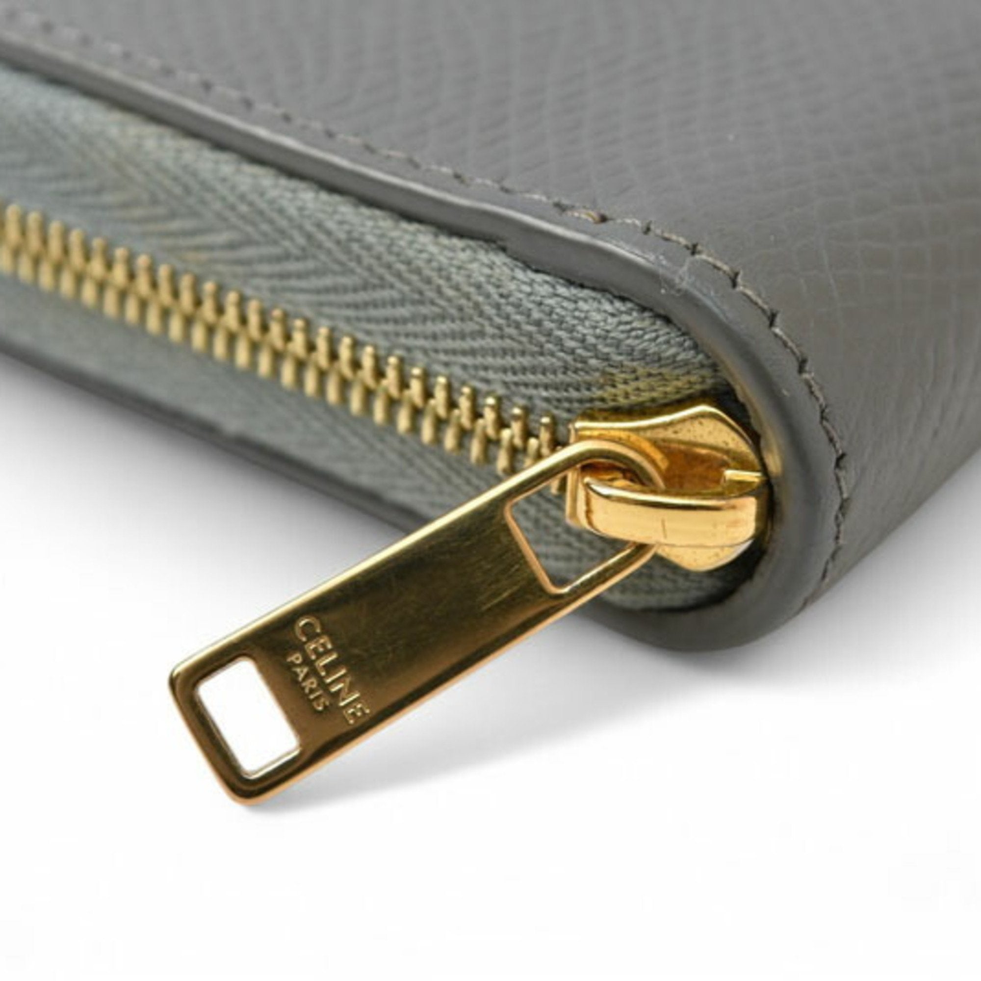 Celine Gray Leather Long Wallet (Bi-Fold)