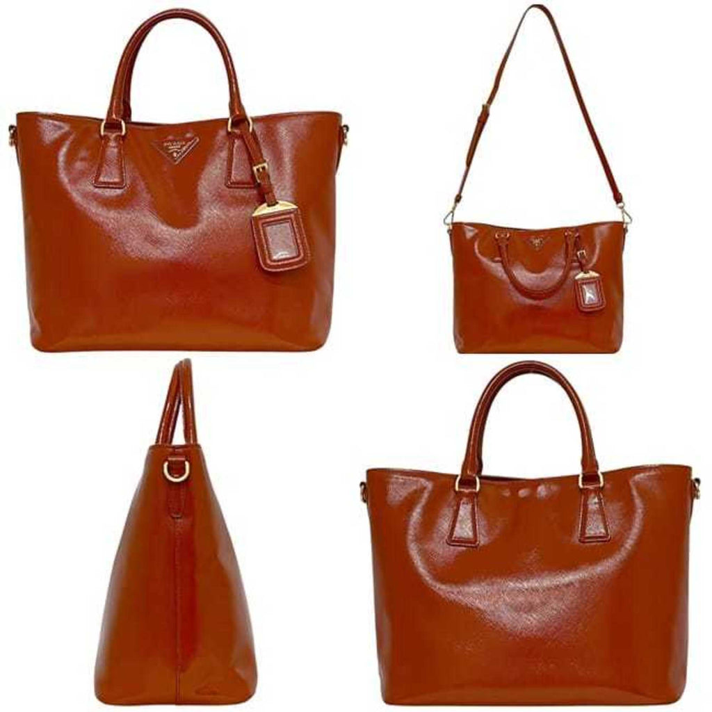 Prada Orange Patent Leather Leather Handbag Tote Bag