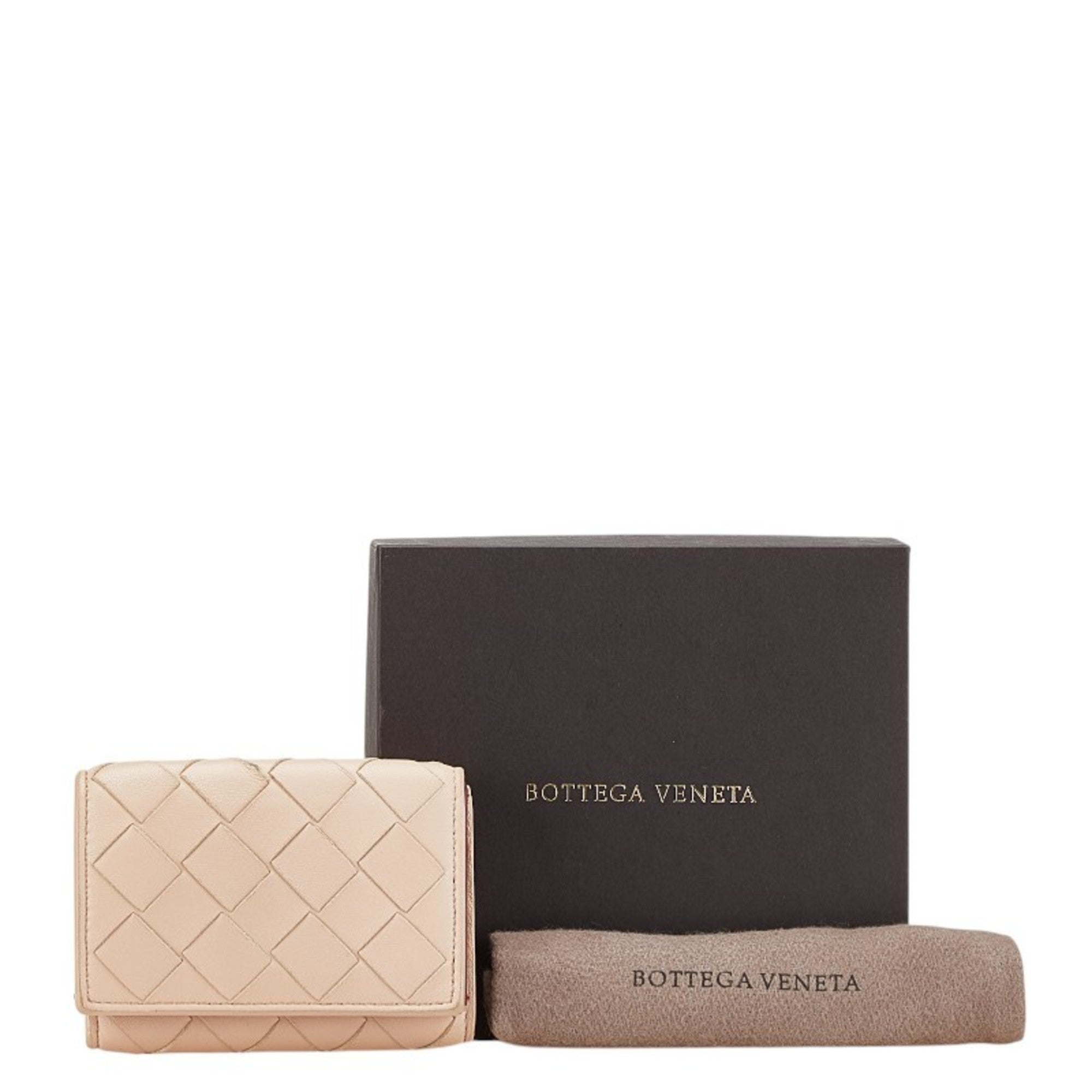 Bottega Veneta Beige Pink Leather Wallet (Tri-Fold)