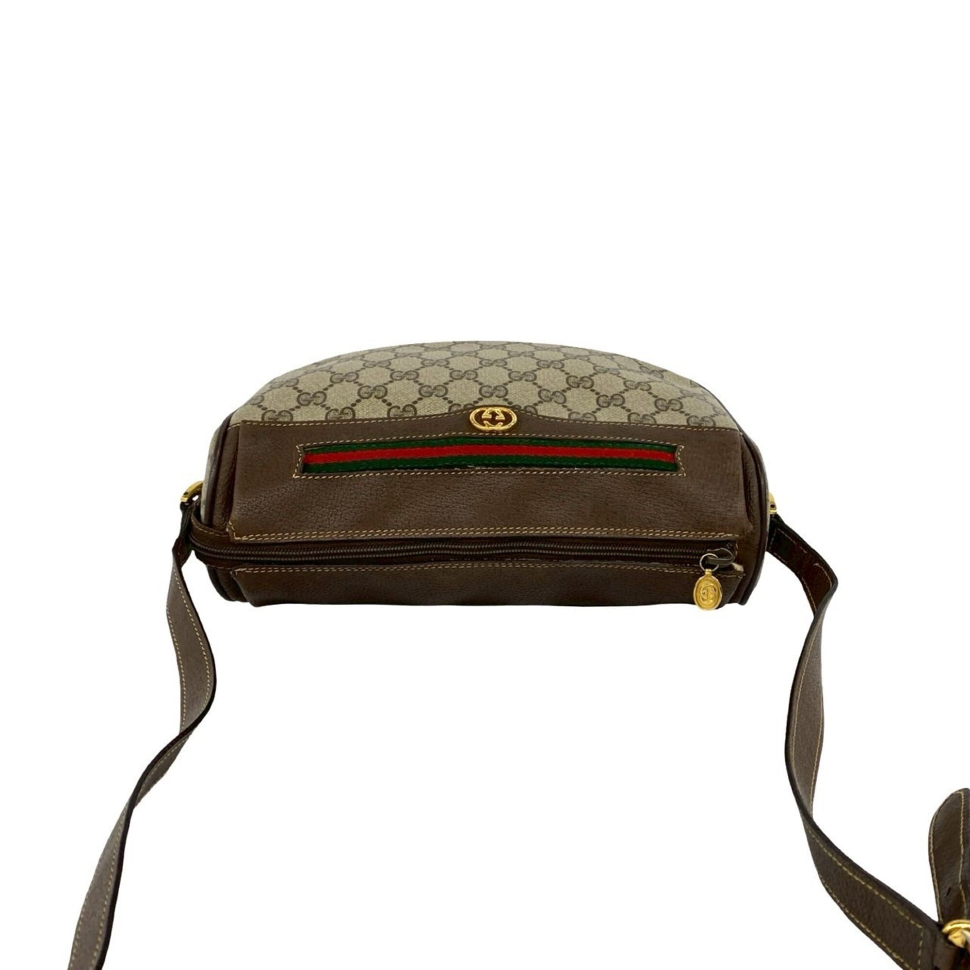 Gucci Brown Green Red Color Leather Pvc Shoulder Bag (Pre-Owned)