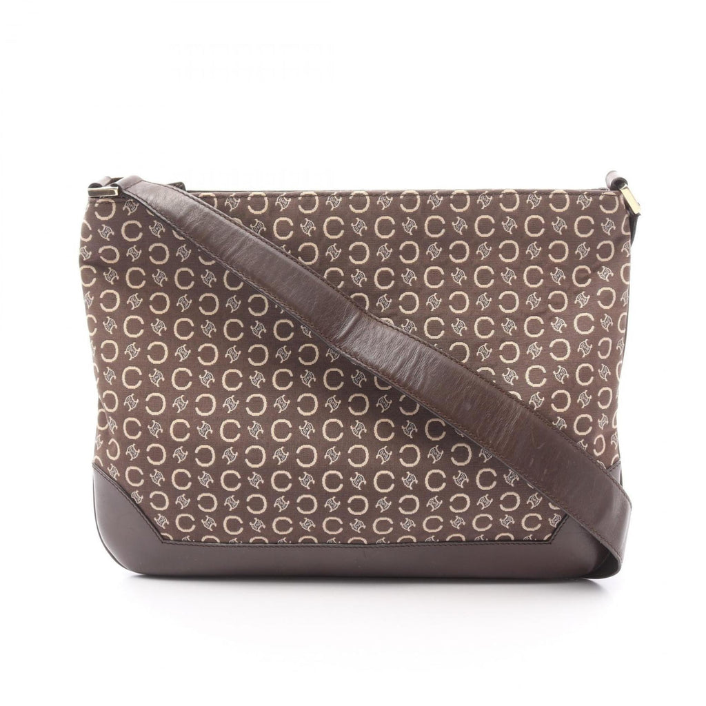 Celine Brown Canvas Leather Shoulder Bag