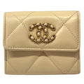 Chanel Beige Gold Leather Wallet (Bi-Fold)