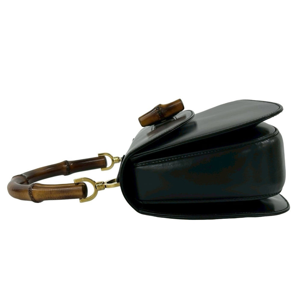 Gucci Black Leather Bamboo Handbag Shoulder Bag (Pre-Owned)