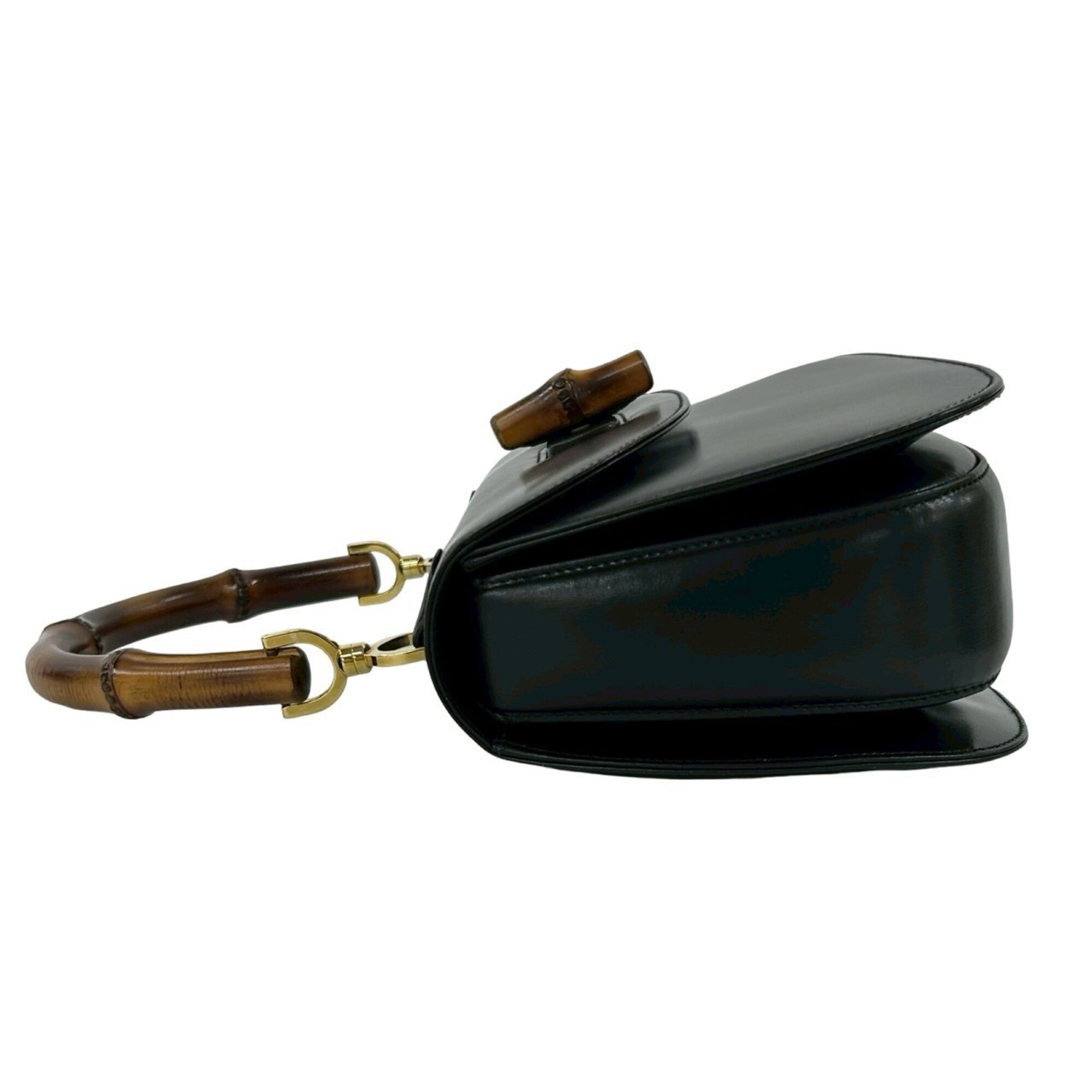 Gucci Black Leather Bamboo Handbag Shoulder Bag (Pre-Owned)