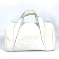 Chanel White Leather Boston Bag