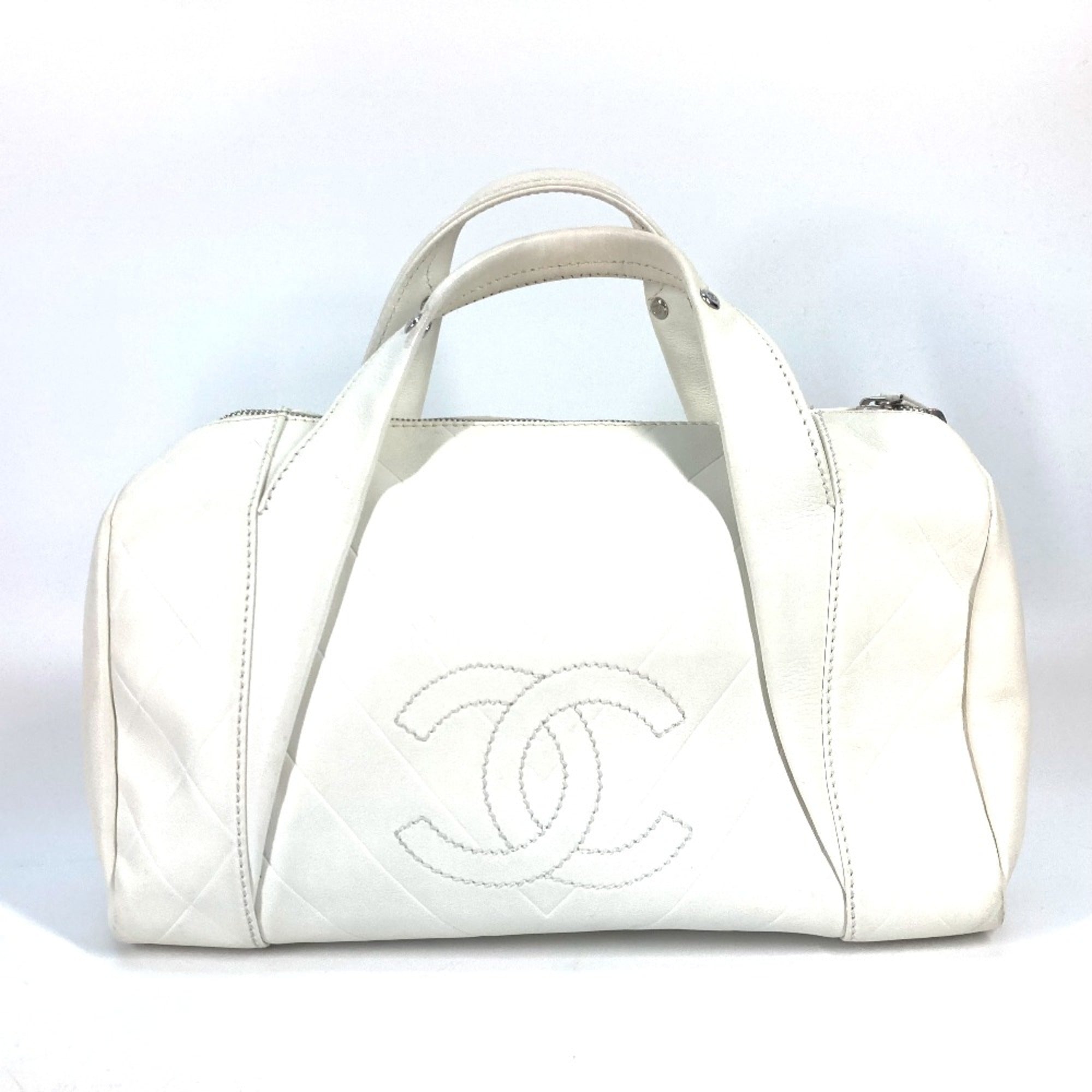 Chanel White Leather Boston Bag
