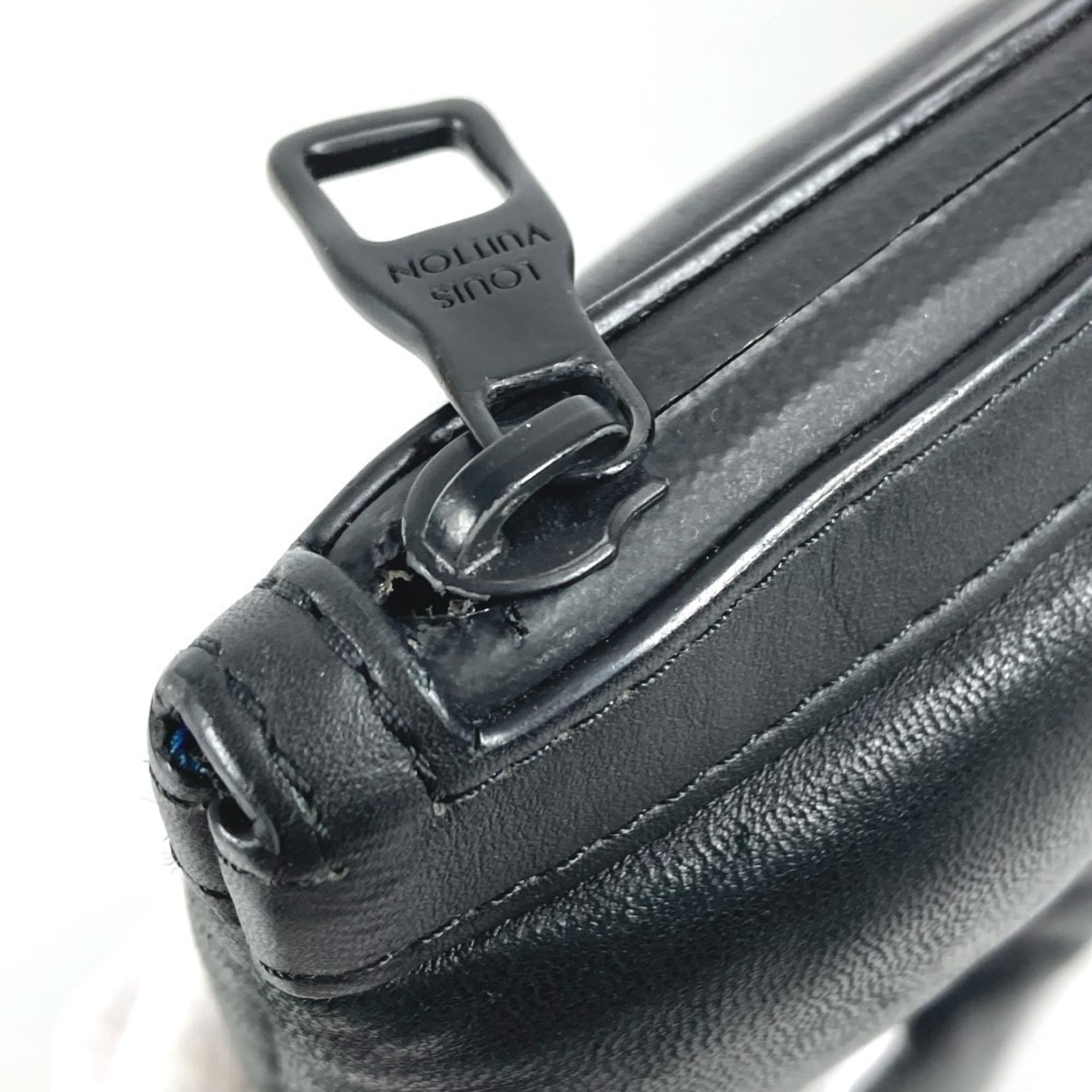 Louis Vuitton Black Noir Leather Clutch Bag Pochette Pouch