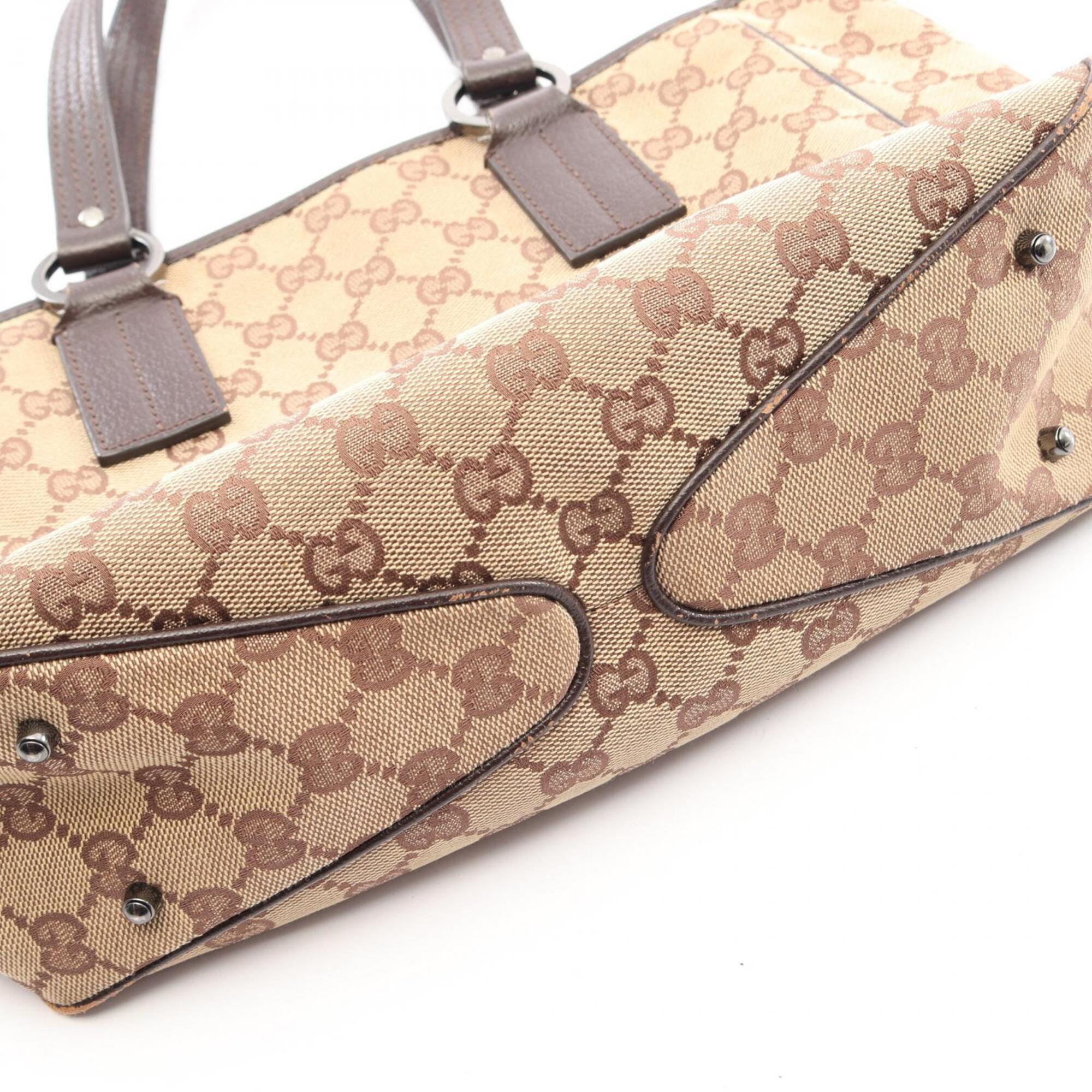 Gucci Beige Brown Canvas Leather Handbag Tote Bag (Pre-Owned)