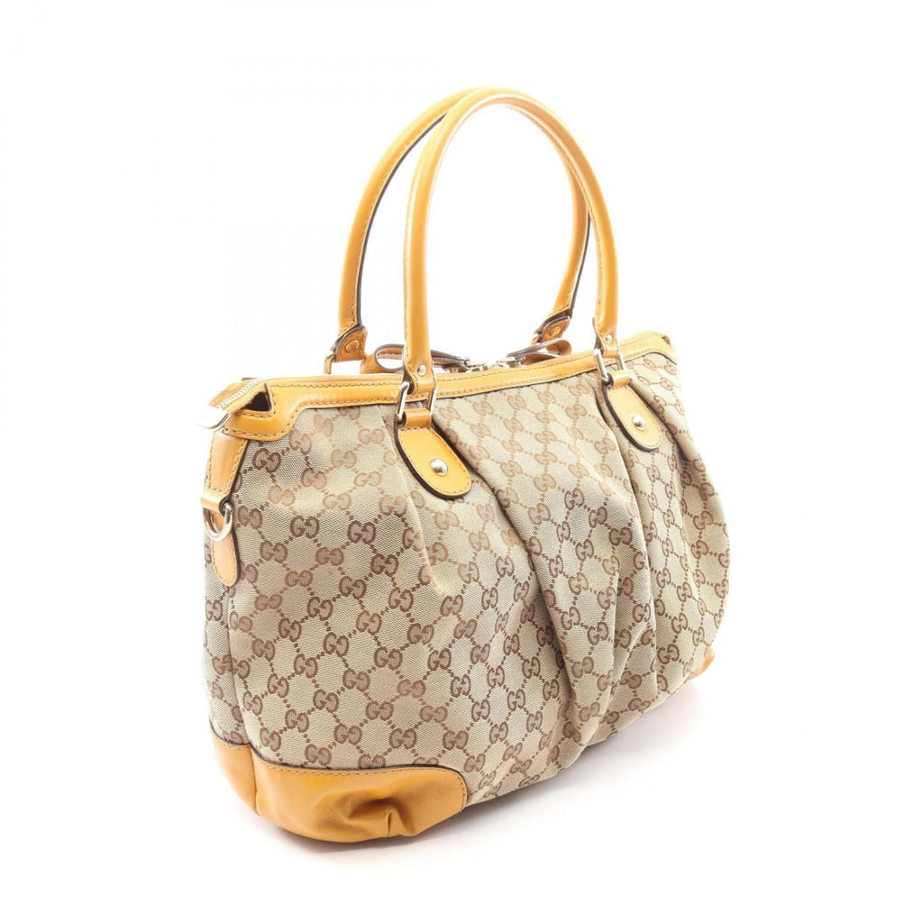 Gucci Beige Brown Gg Canvas Leather Handbag (Pre-Owned)