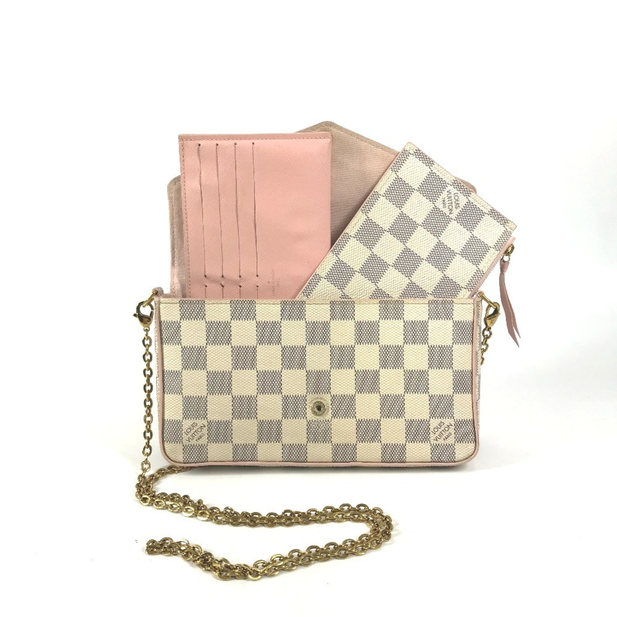 Louis Vuitton Pink White Damier Azur Chain/Shoulder Wallet