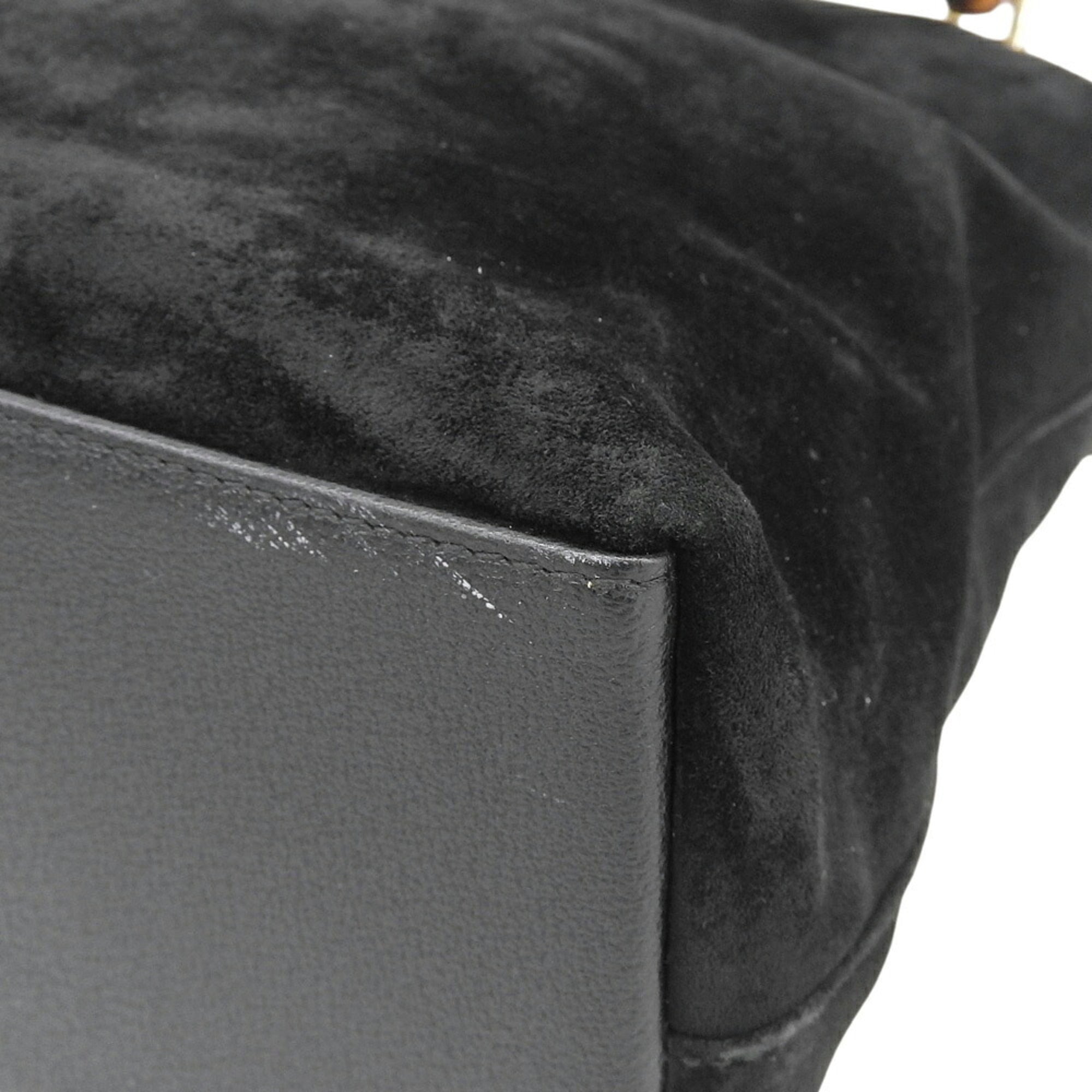 Gucci Black Suede Bamboo Handbag (Pre-Owned)