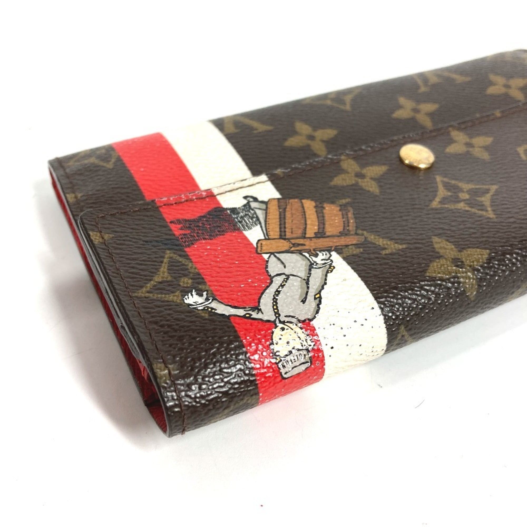 Louis Vuitton Brown Red Color Canvas Monogram Long Wallet (Tri-Fold)