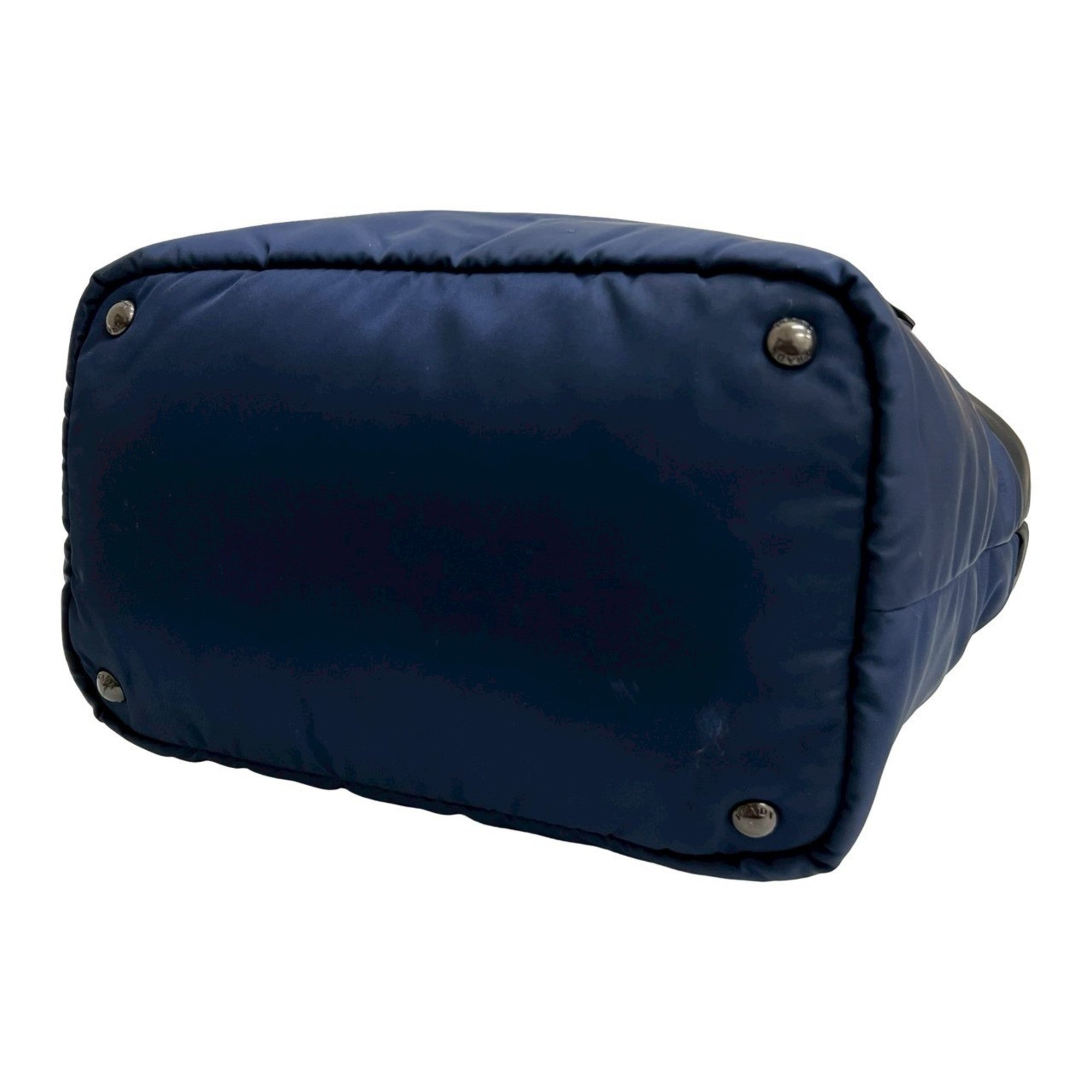 Prada Black Navy Nylon Leather Handbag Shoulder Bag Tote Bag