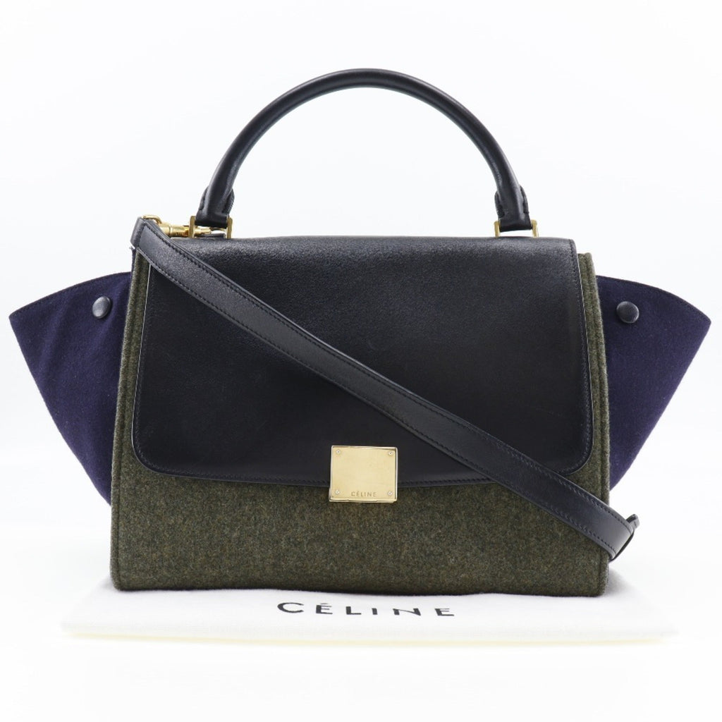 Celine Trapeze Black Gray Felt Leather Handbag