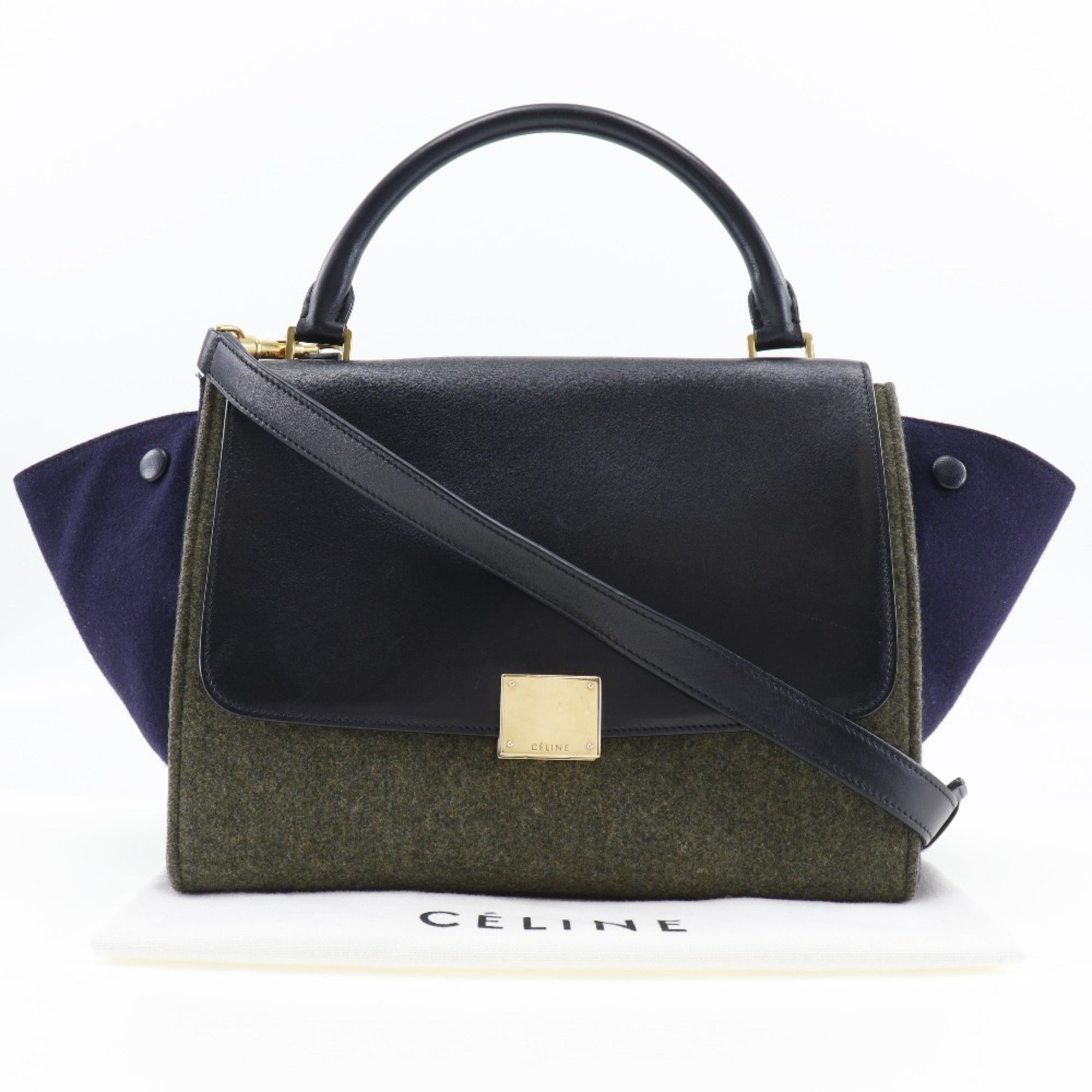 Celine Trapeze Black Gray Felt Leather Handbag