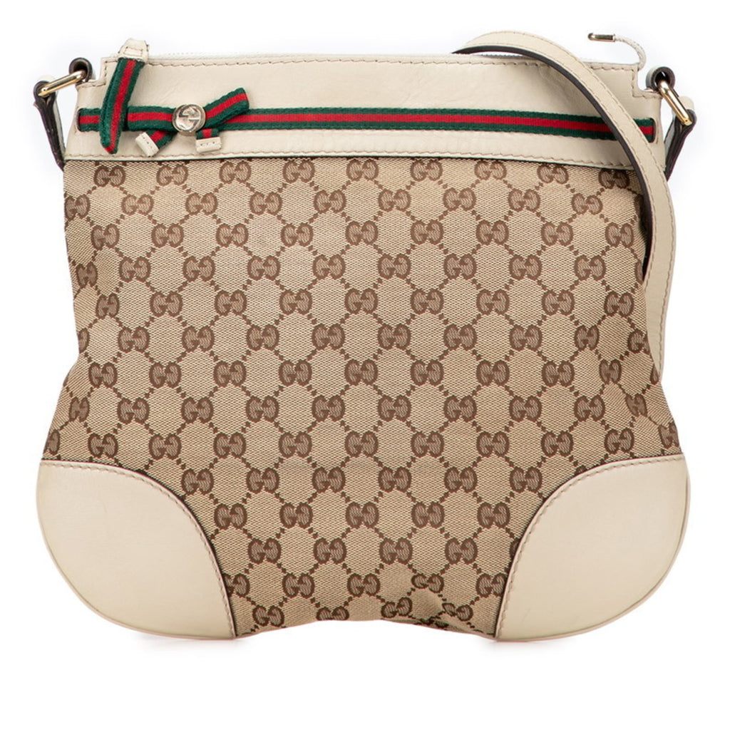 Gucci Gg Canvas Beige Gg Canvas Leather Shoulder Bag (Pre-Owned)