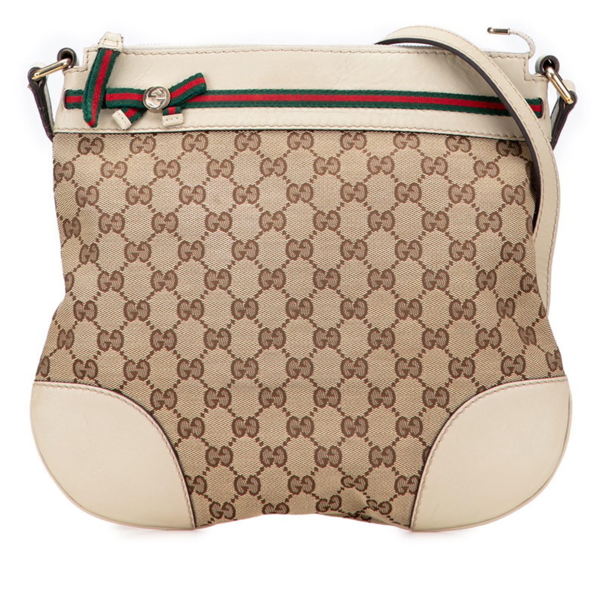 Gucci Gg Canvas Beige Gg Canvas Leather Shoulder Bag (Pre-Owned)