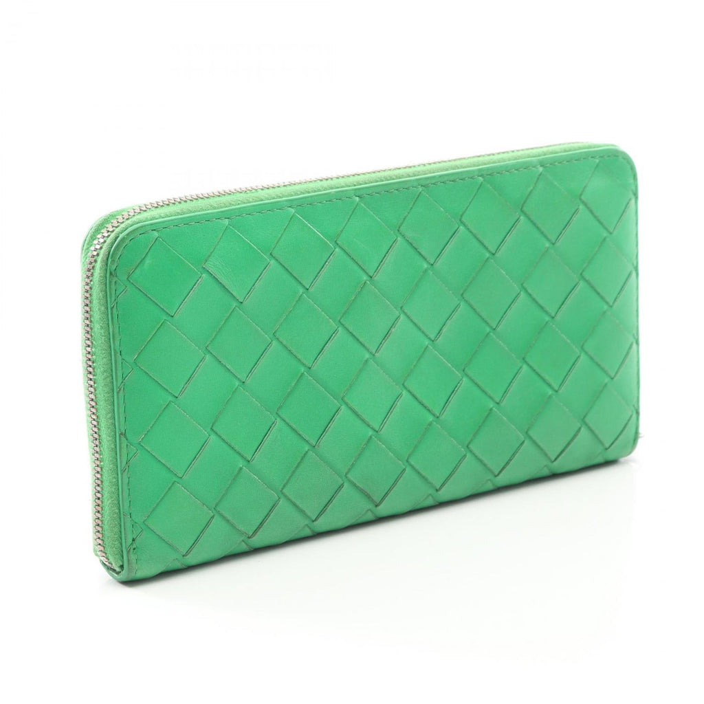 Bottega Veneta Intrecciato Green Leather Long Wallet
