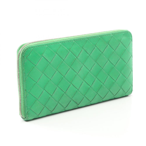 Bottega Veneta Intrecciato Green Leather Long Wallet