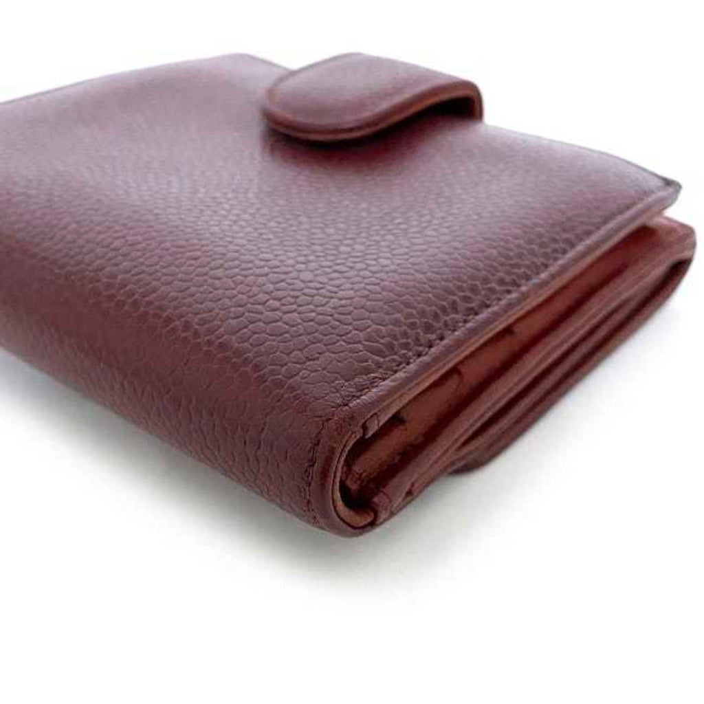 Chanel Red Color Grained Calfskin Leather Wallet (Bi-Fold)