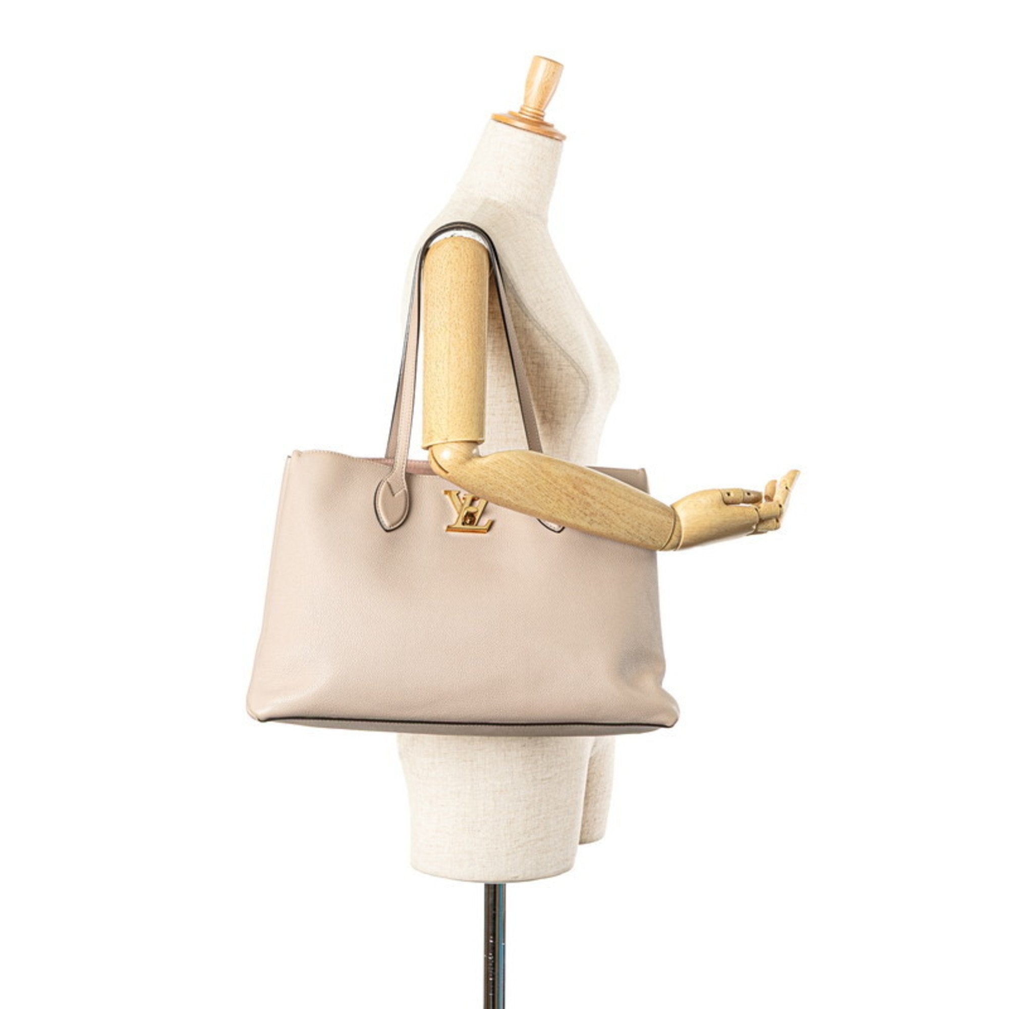 Louis Vuitton Beige Grayish Leather Shoulder Bag Tote Bag