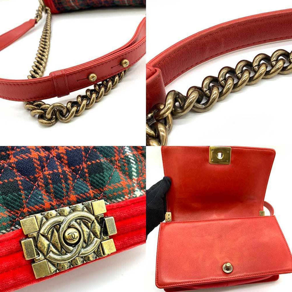 Chanel Green Red Color Canvas Shoulder Bag