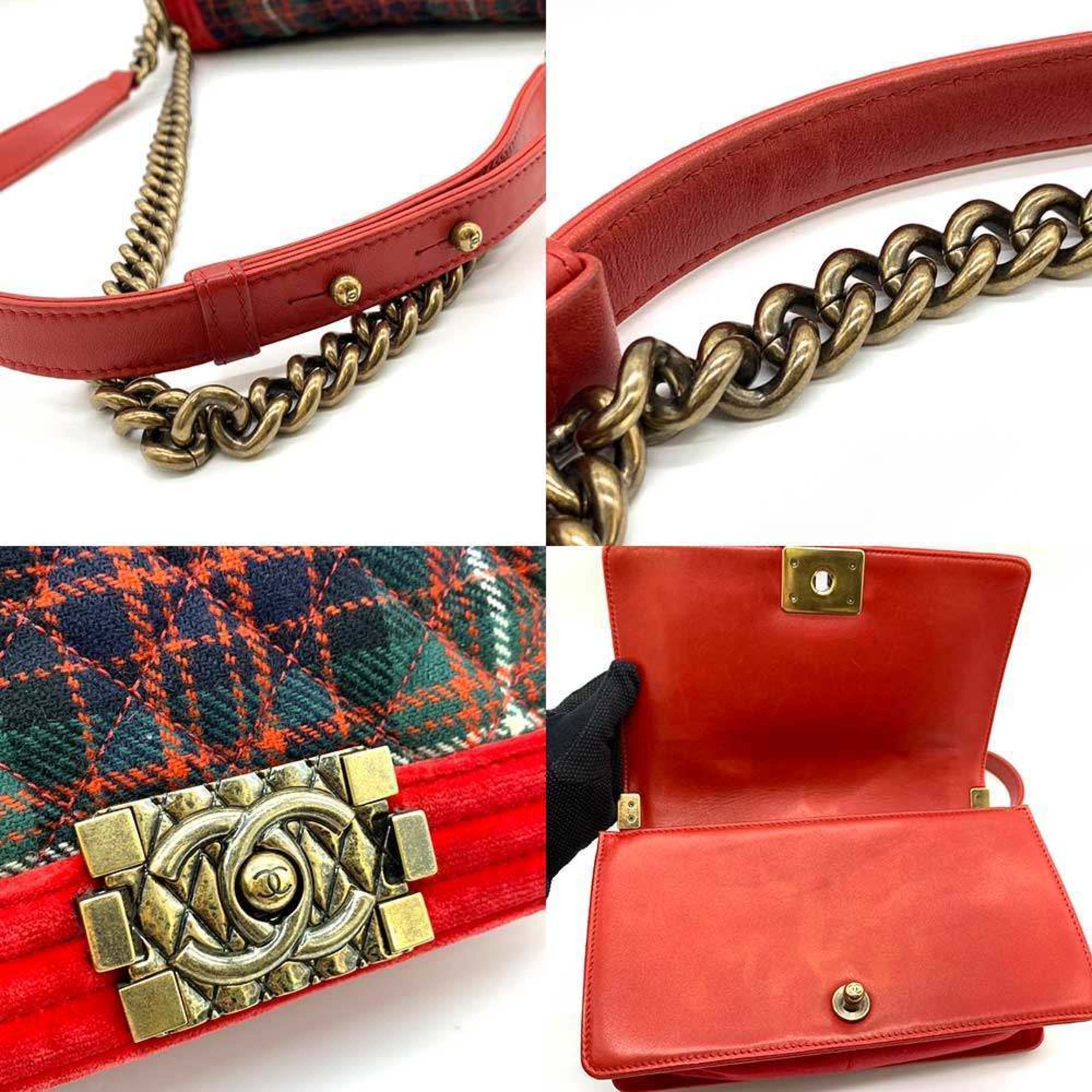 Chanel Green Red Color Canvas Shoulder Bag