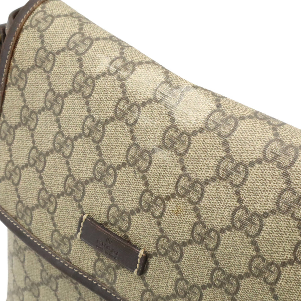 Gucci Gg Plus Beige Dark Brown Gg Supreme Leather Pochette Shoulder Bag (Pre-Owned)