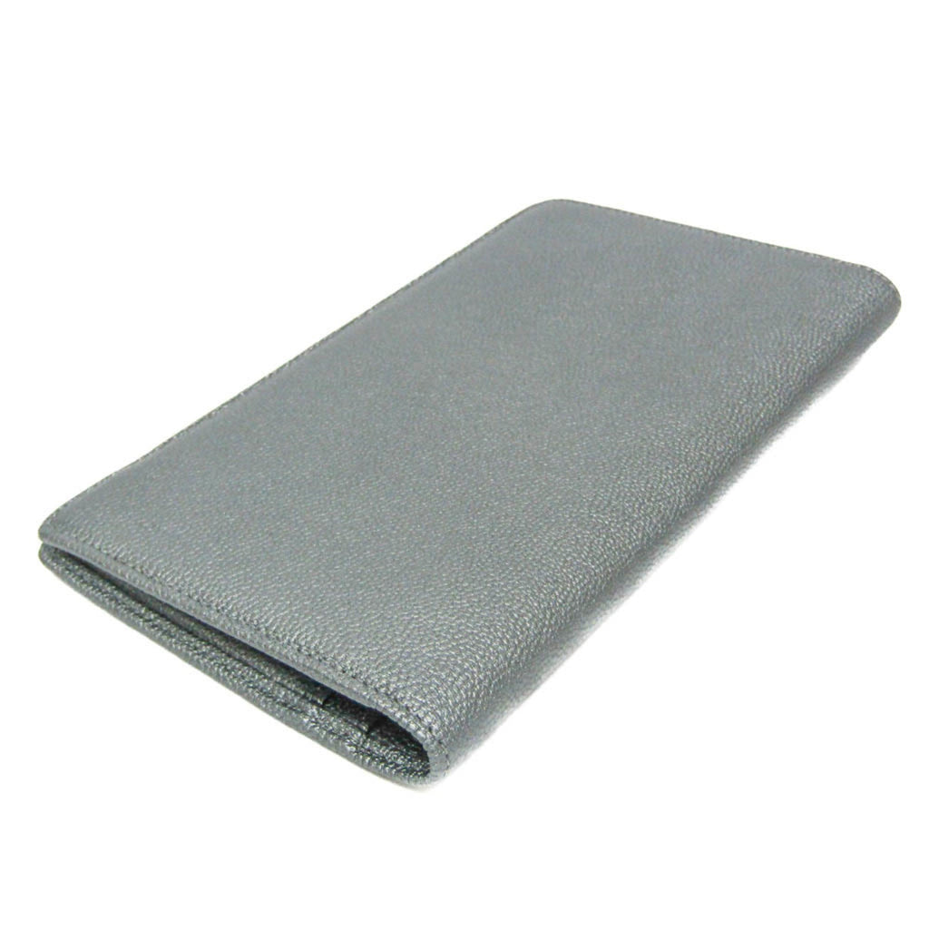 Chanel Coco Button Silver Leather Long Wallet (Bi-Fold)