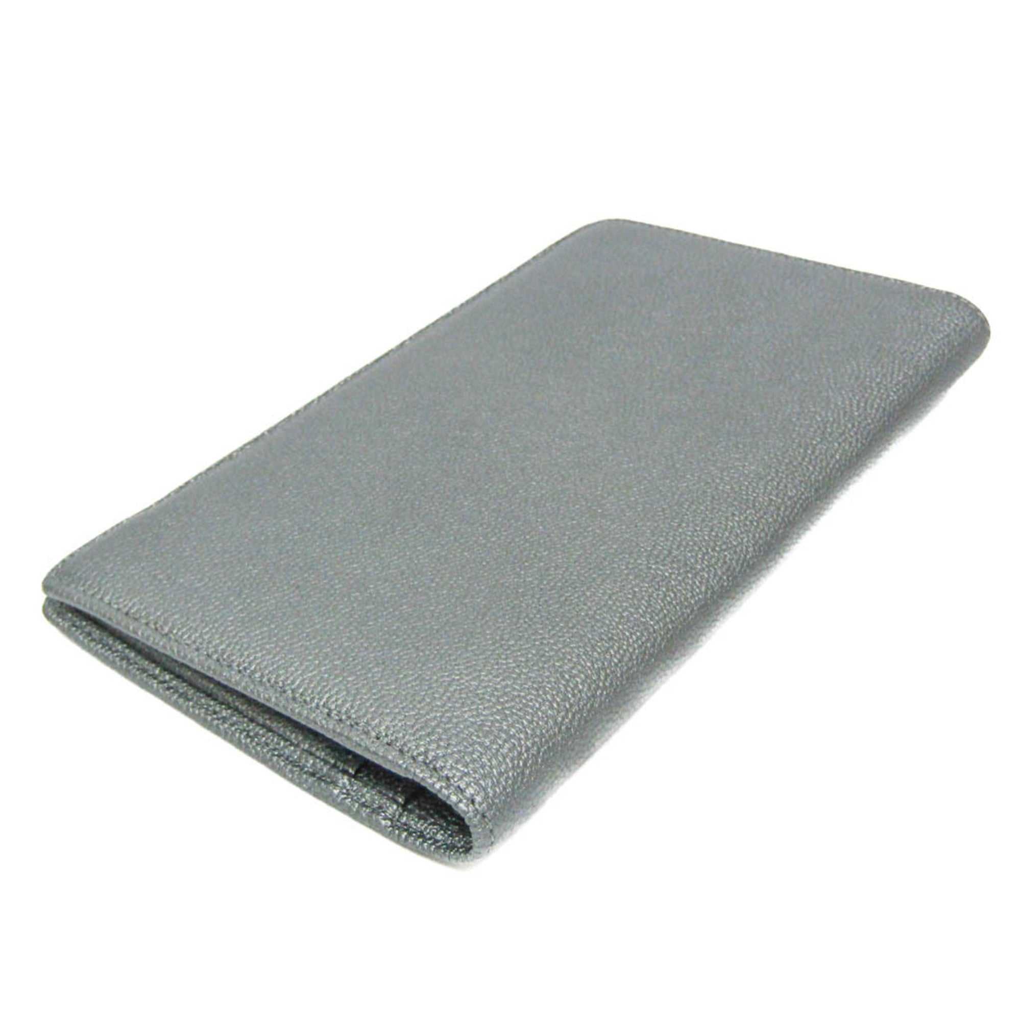Chanel Coco Button Silver Leather Long Wallet (Bi-Fold)