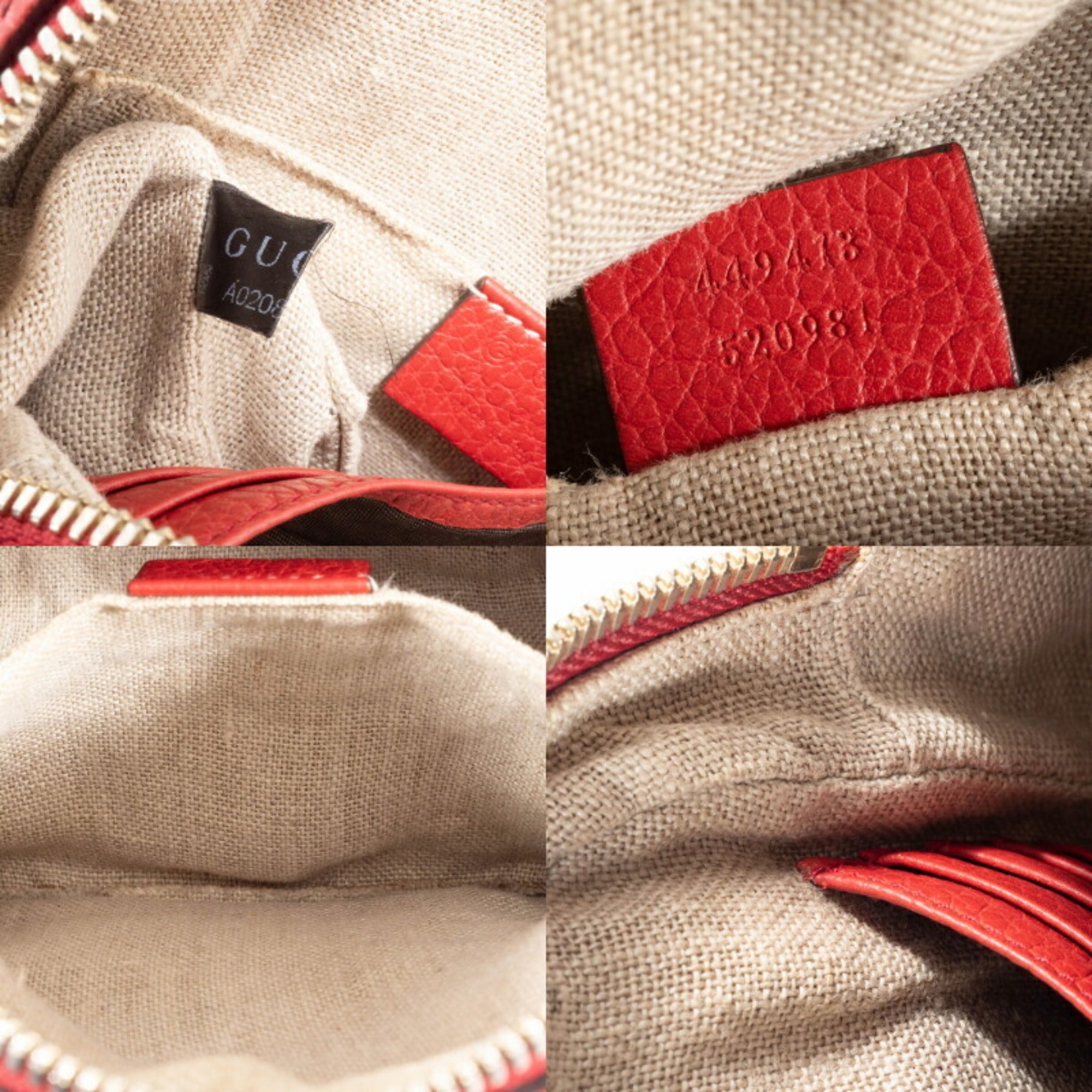 Gucci Beige Red Color Gg Canvas Leather Shoulder Bag (Pre-Owned)