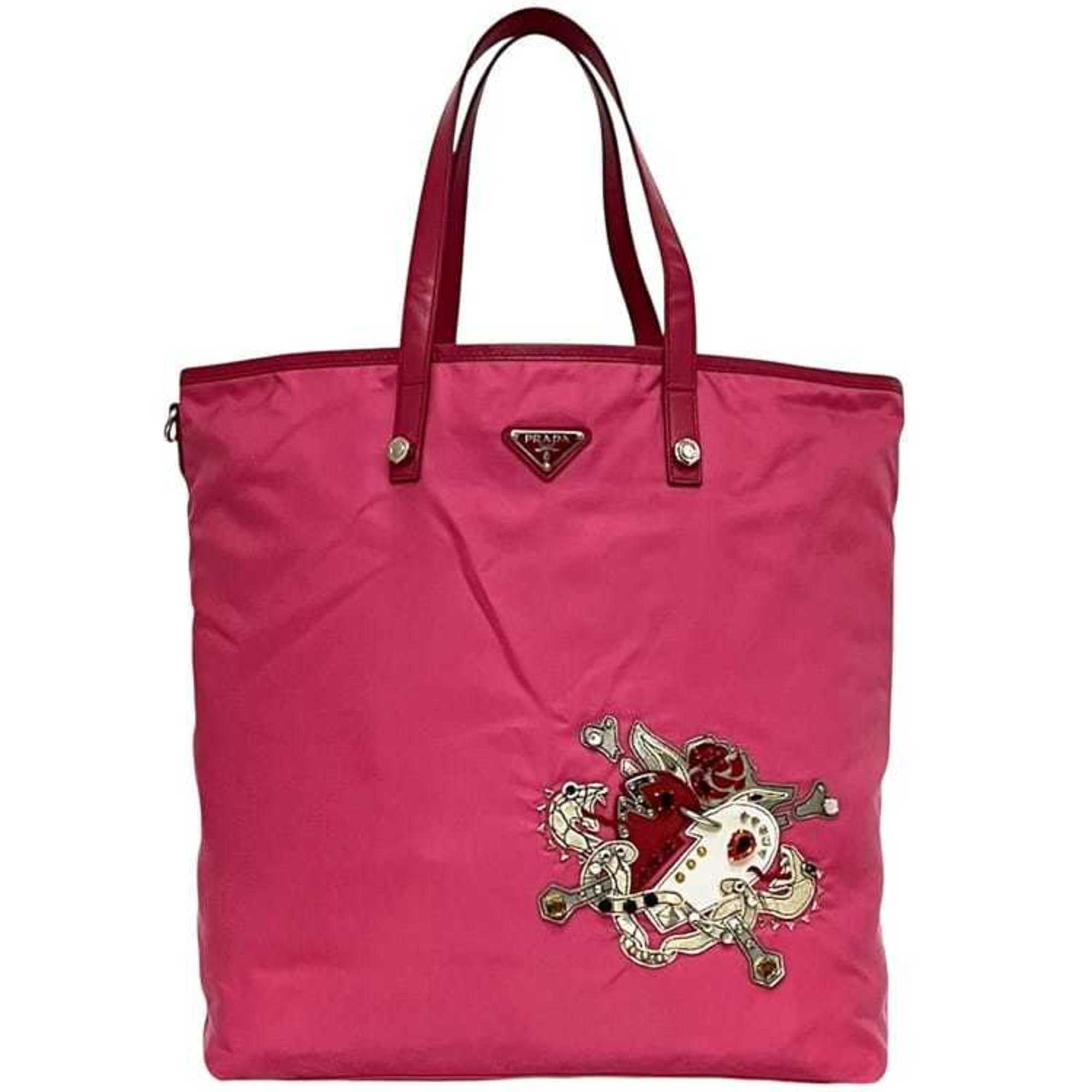 Prada Pink Nylon Saffiano Triangle Leather Tote Bag