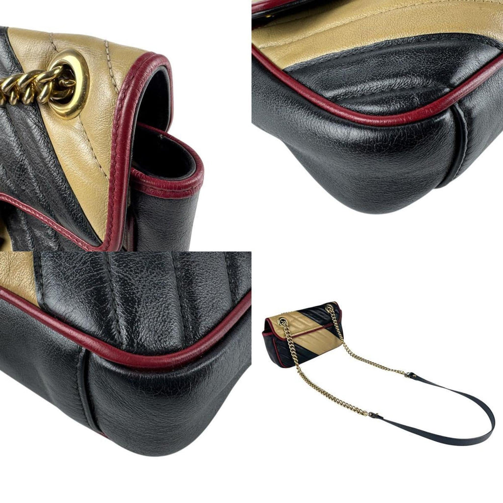 Gucci Beige Black Gold Leather Metal Shoulder Bag (Pre-Owned)