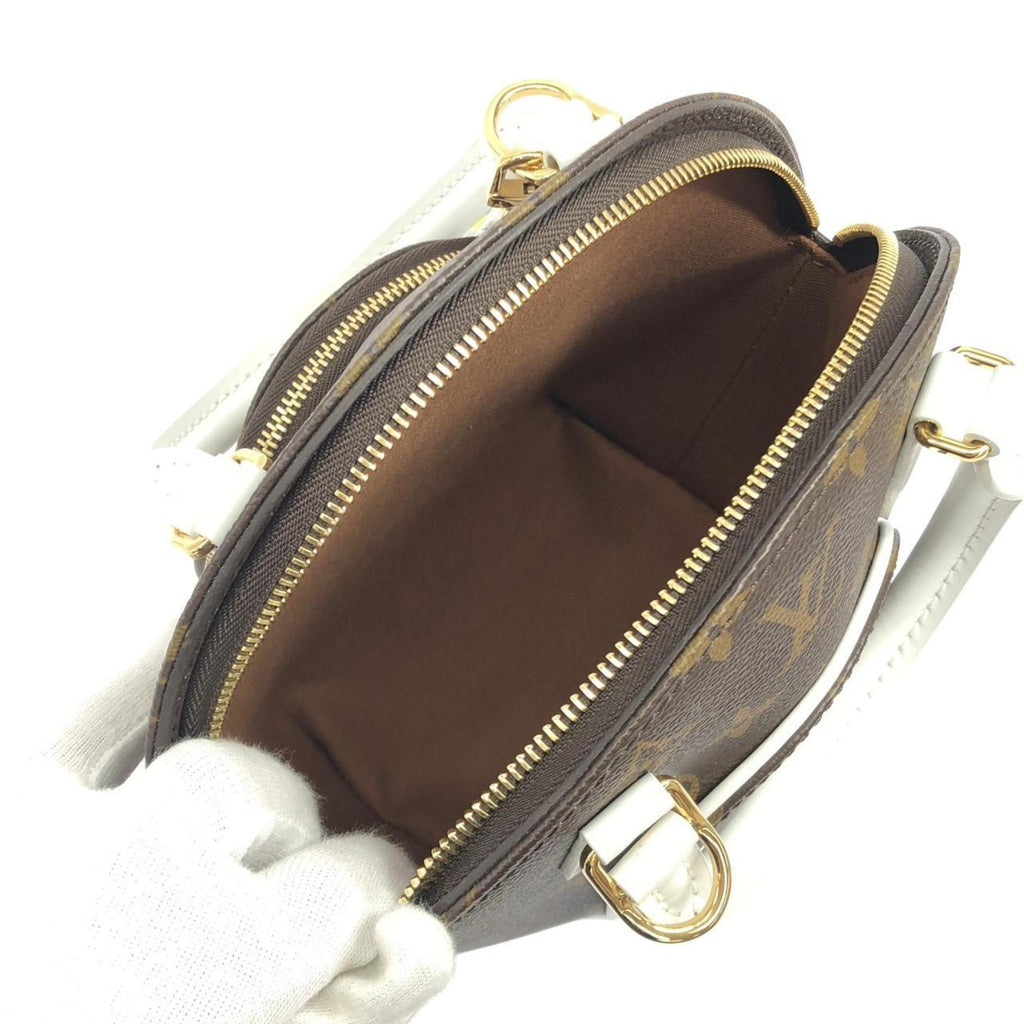 Louis Vuitton Blanc Marron Coated Canvas Leather Handbag Pouch