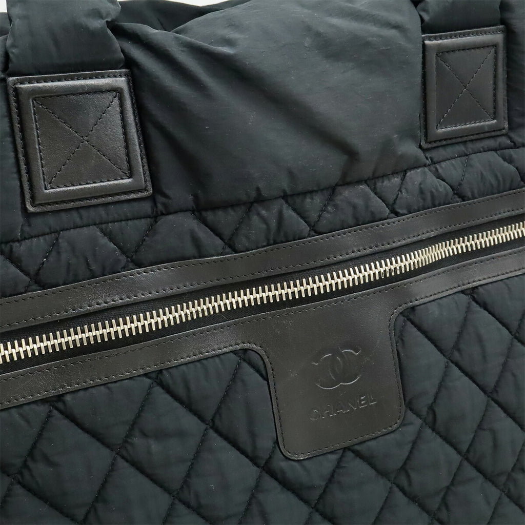 Chanel Black Nylon Leather Shoulder Bag Tote Bag