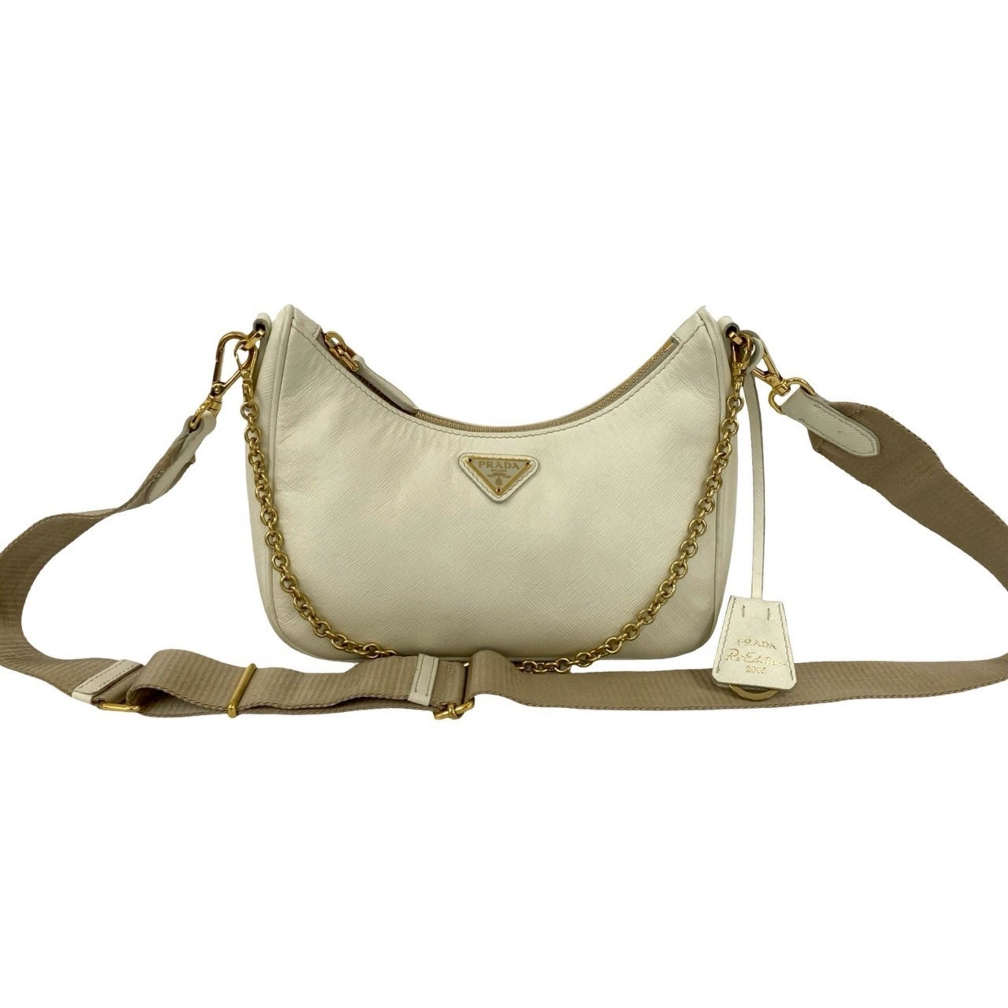 Prada White Leather Pochette Pouch Shoulder Bag